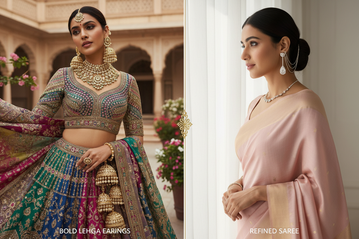 Earrings for Lehengas vs Sarees