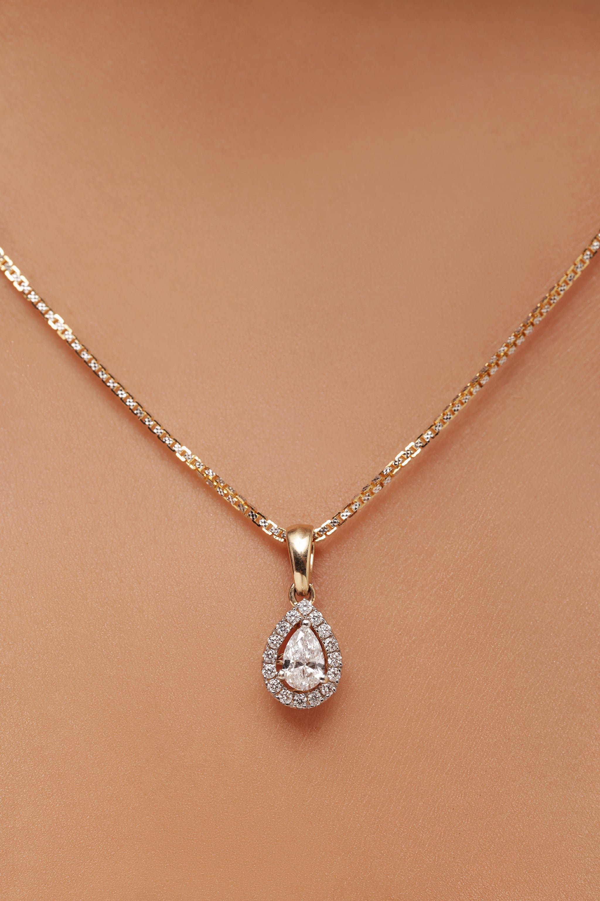 Pear Halo Diamond Pendant