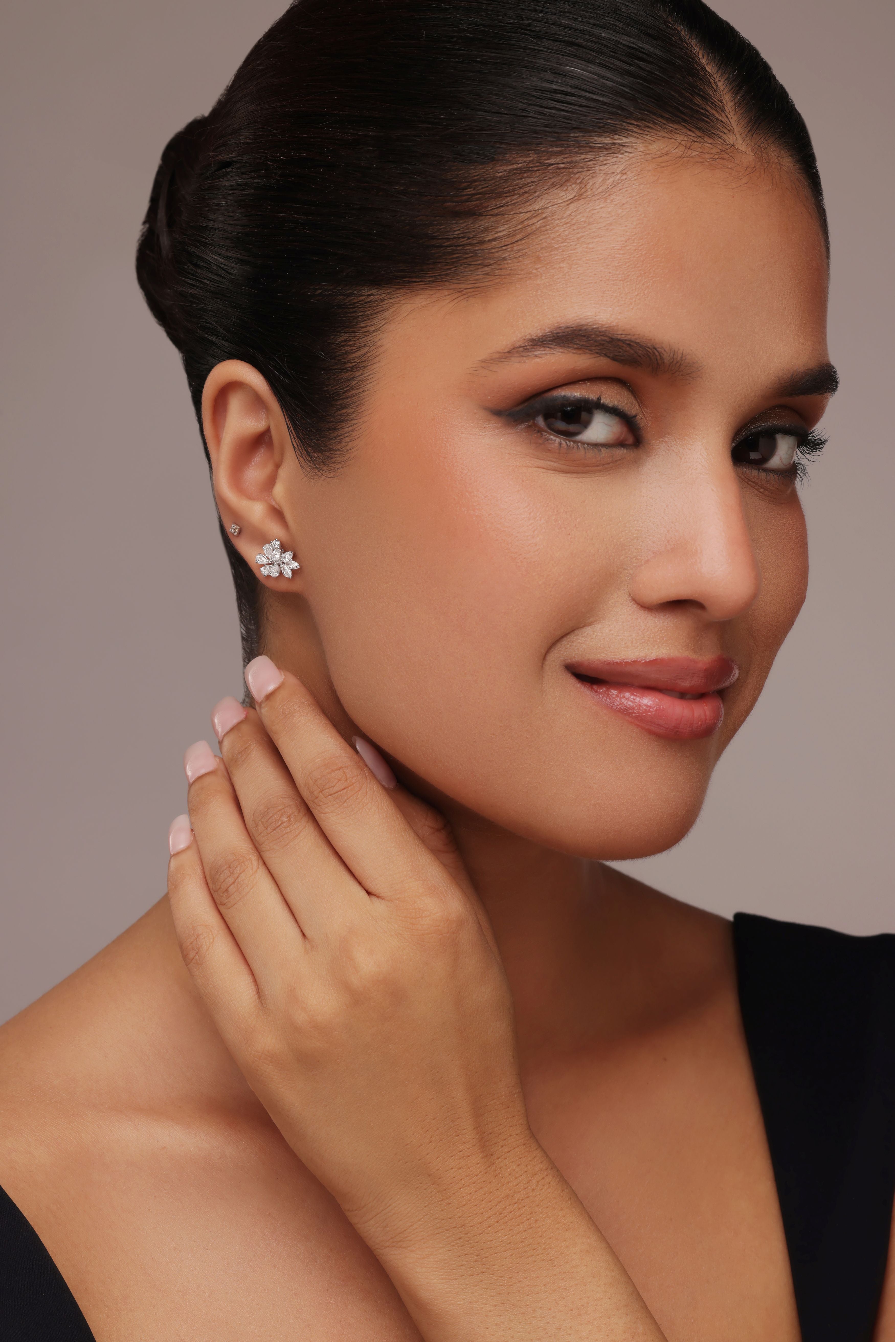 Marquise and Pear diamond Cluster Earrings