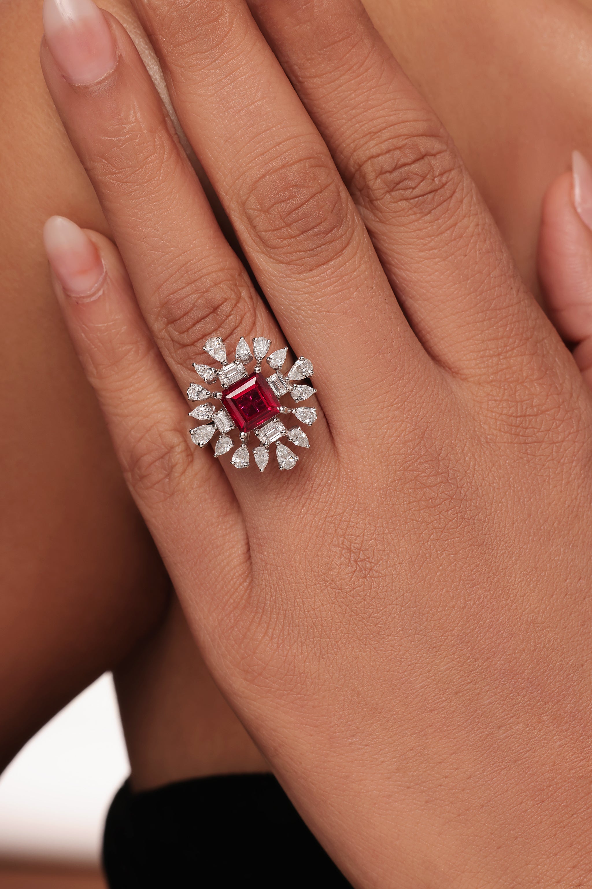 Ruby with Pear and Emerald cut Ring