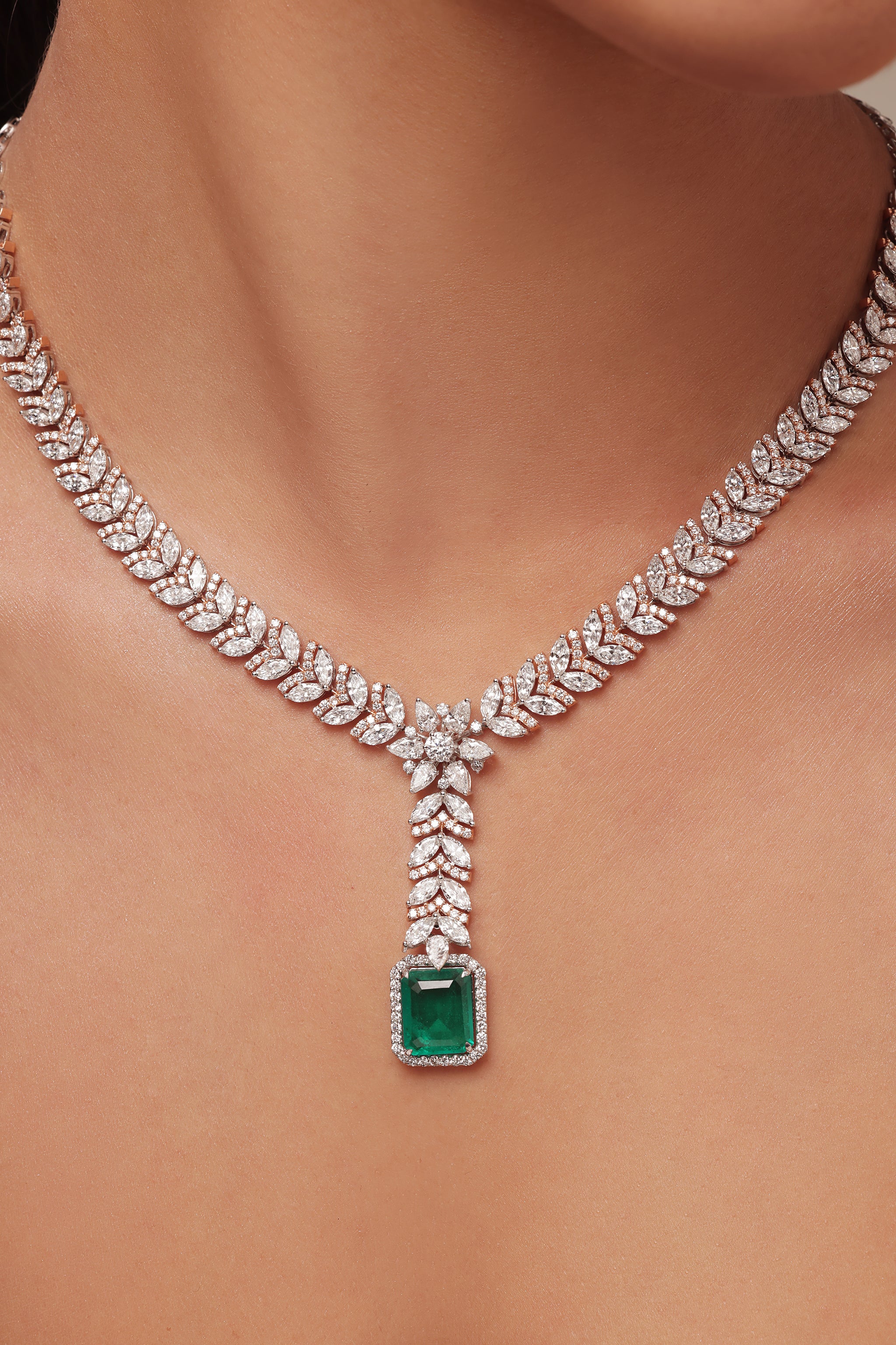 Marquise & Emerald Drop Diamond Necklace