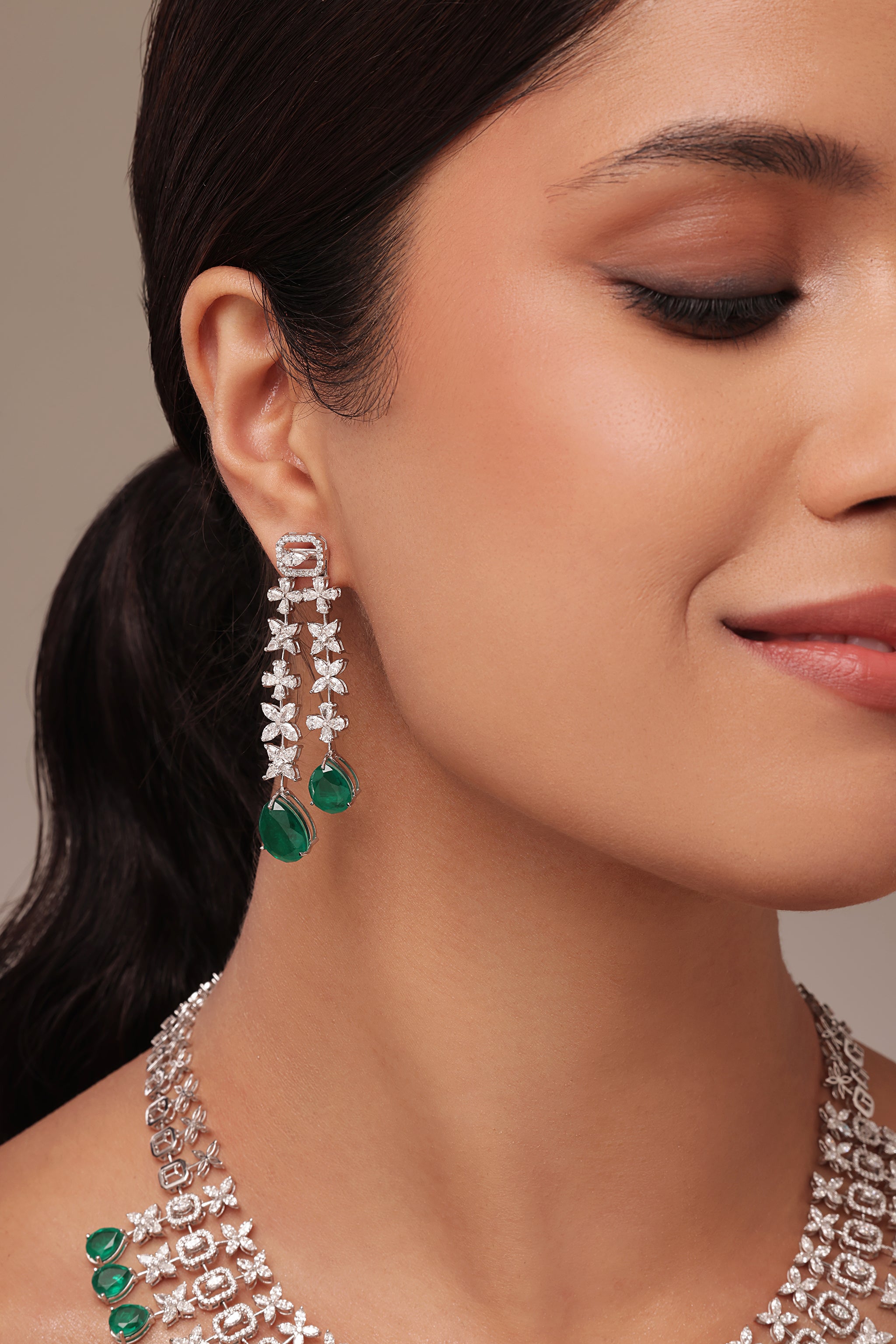 Emerald & Multi Diamond Earring