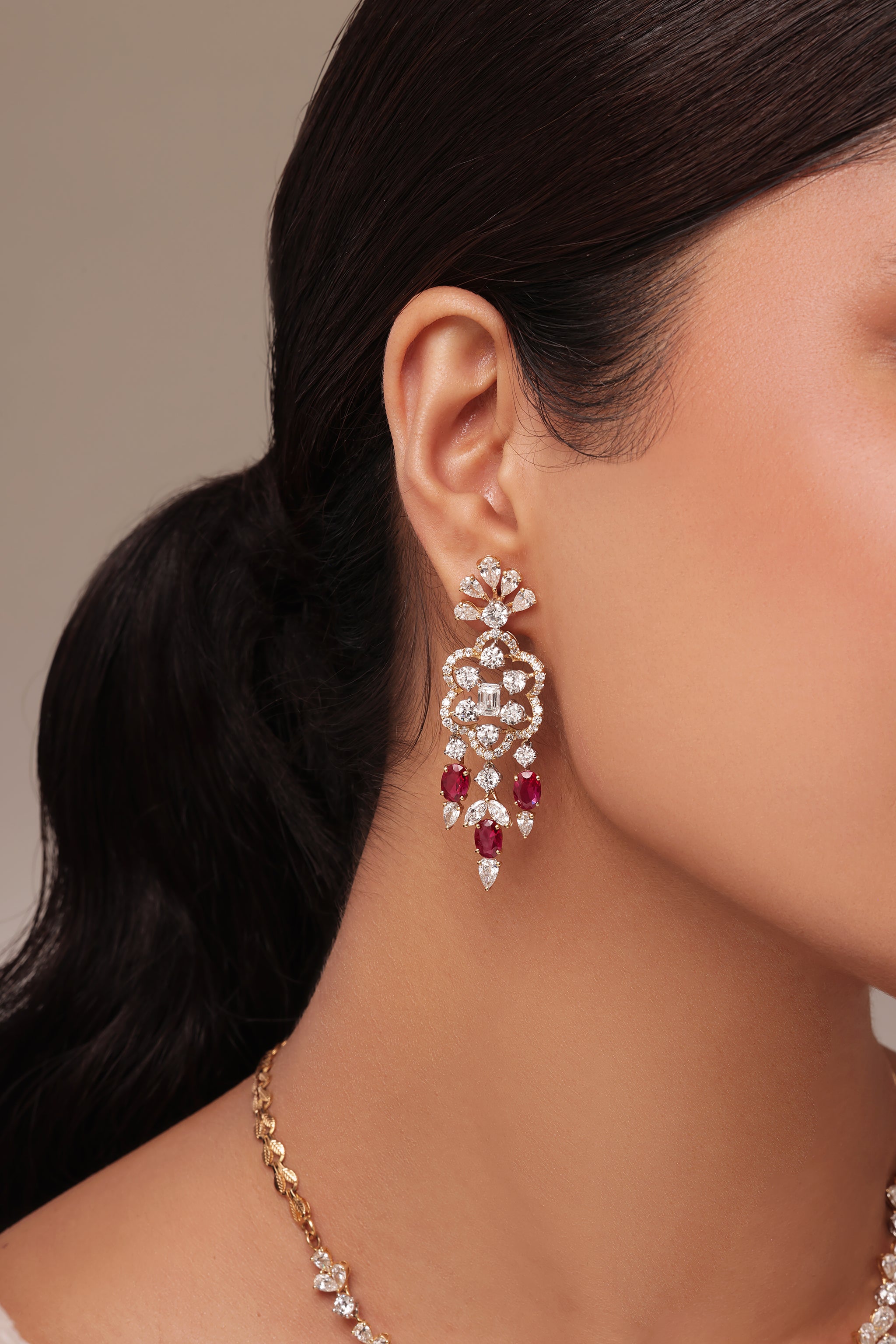 Ruby & Multi Diamond Earring