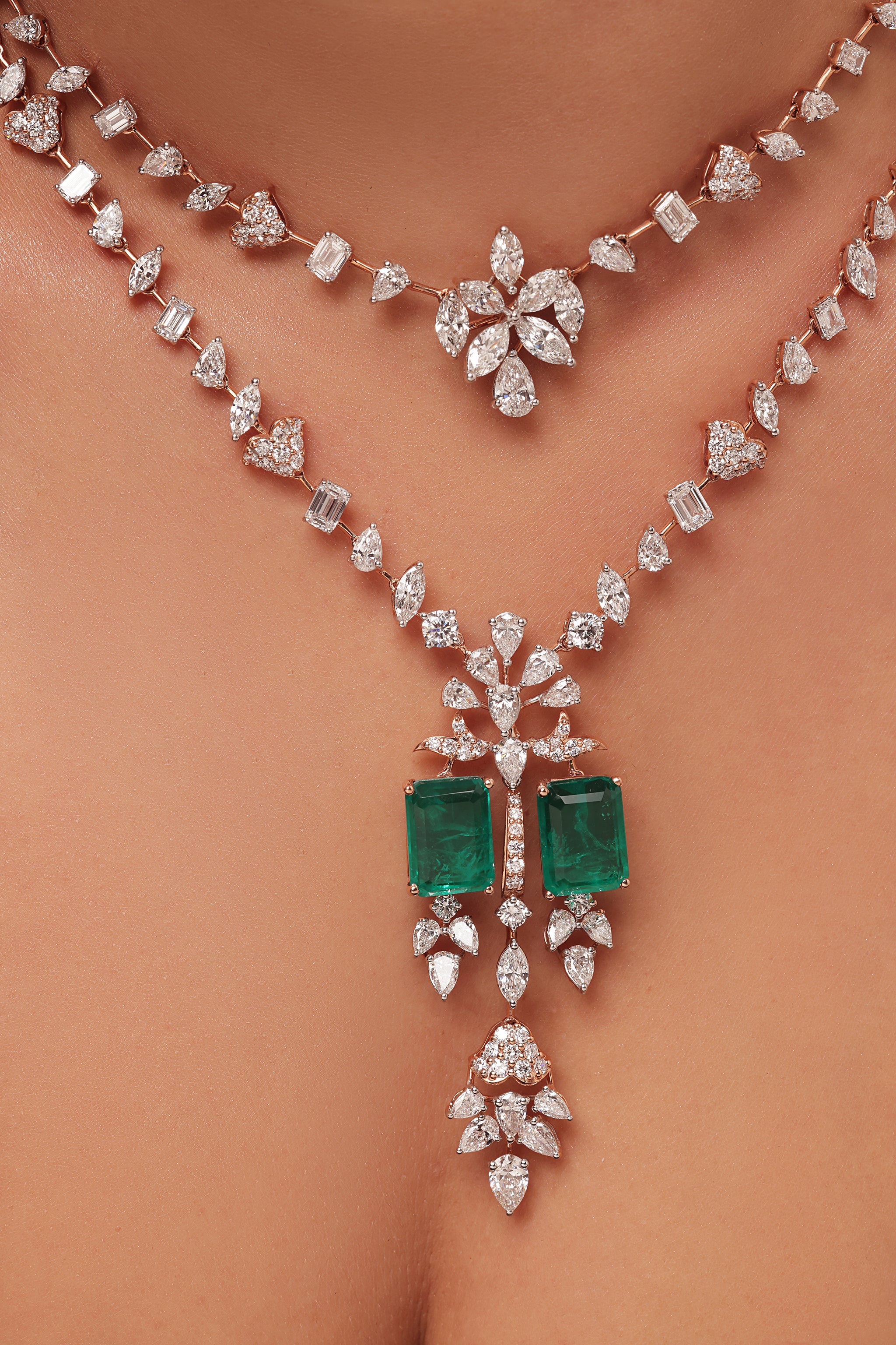 Emerald & Multi Diamond Layered Necklace
