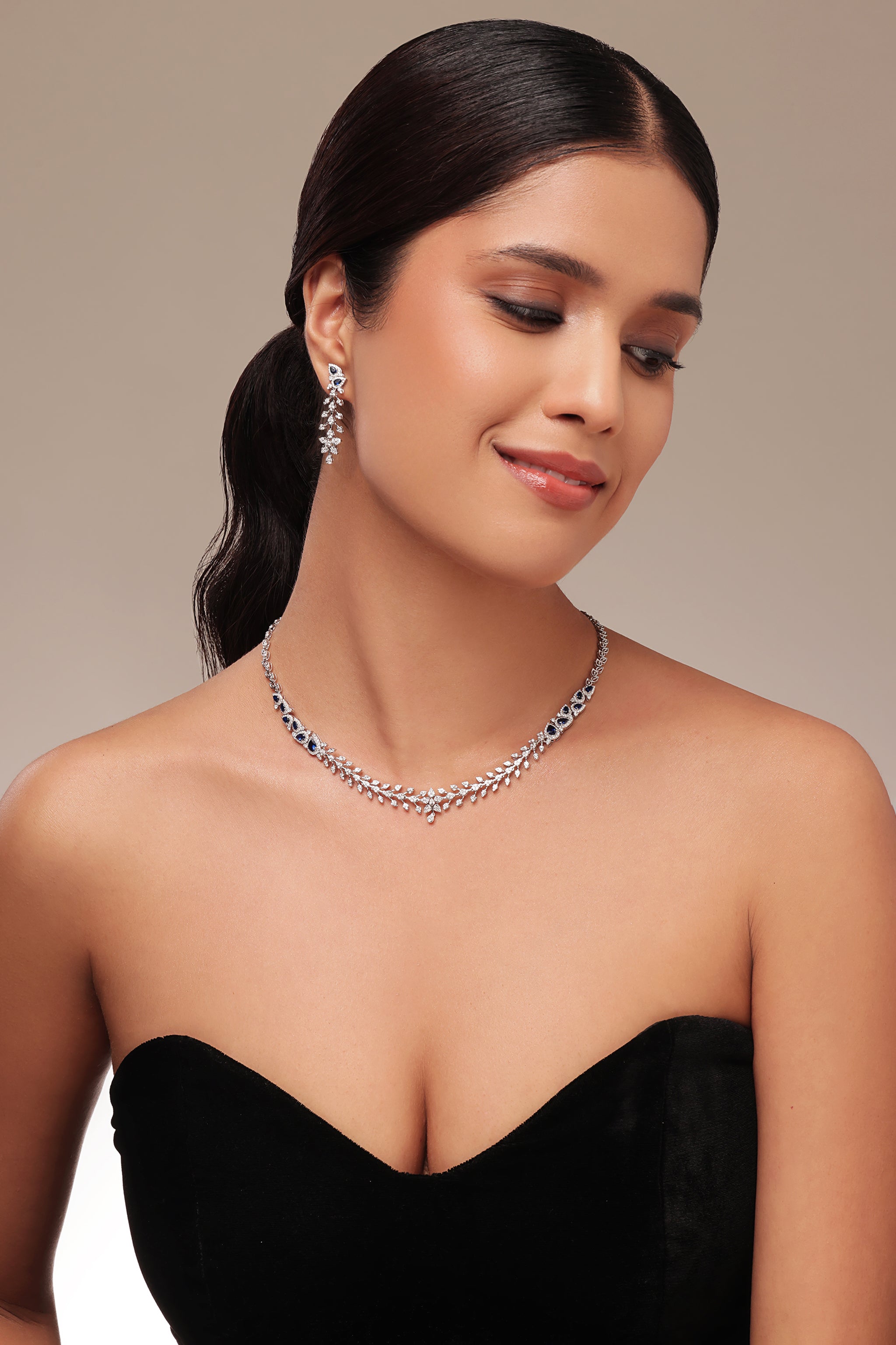 Carved Blue Emerald and Pear Diamond Earring