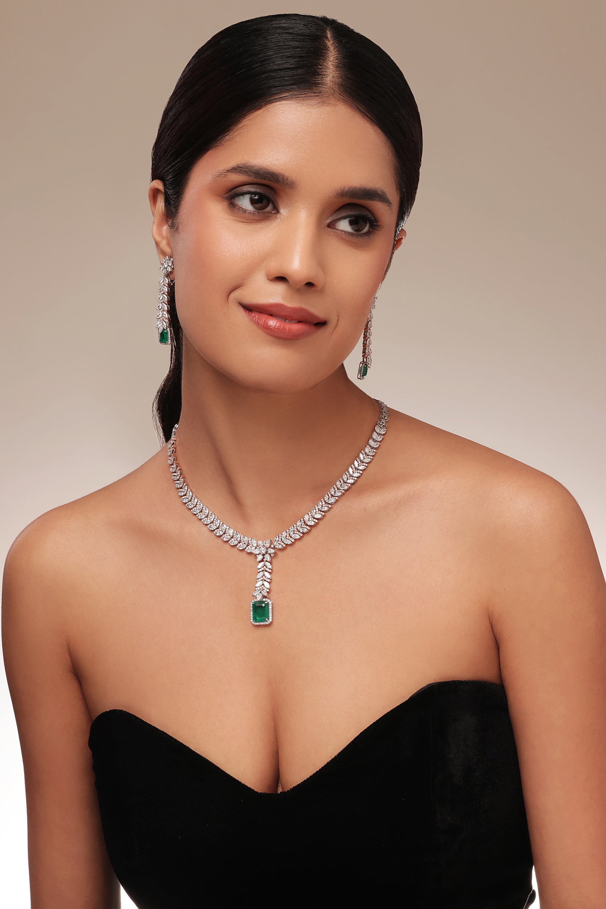 Marquise & Emerald Drop Diamond Earring