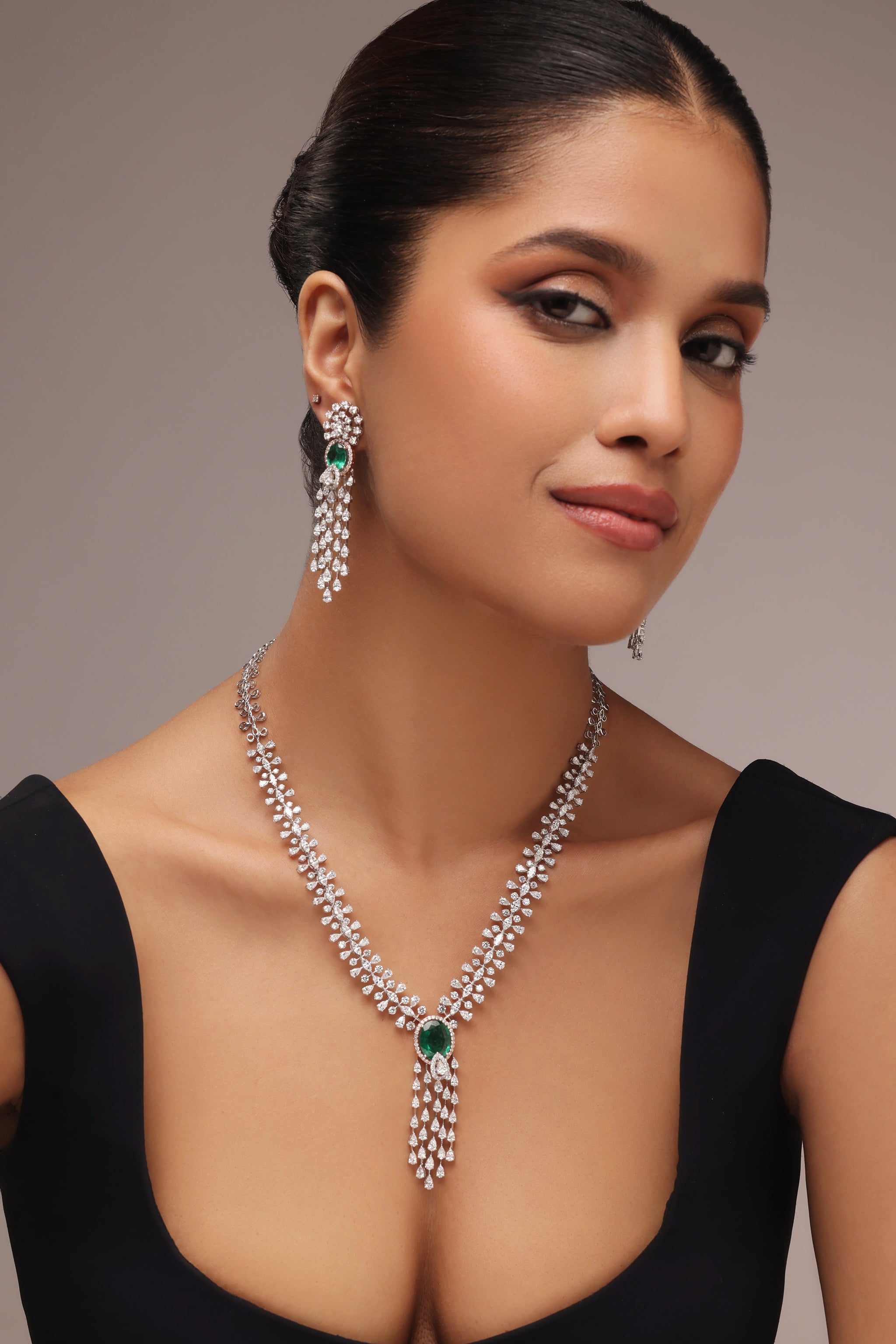 Marquise, Pear and Emerald Diamond Earring