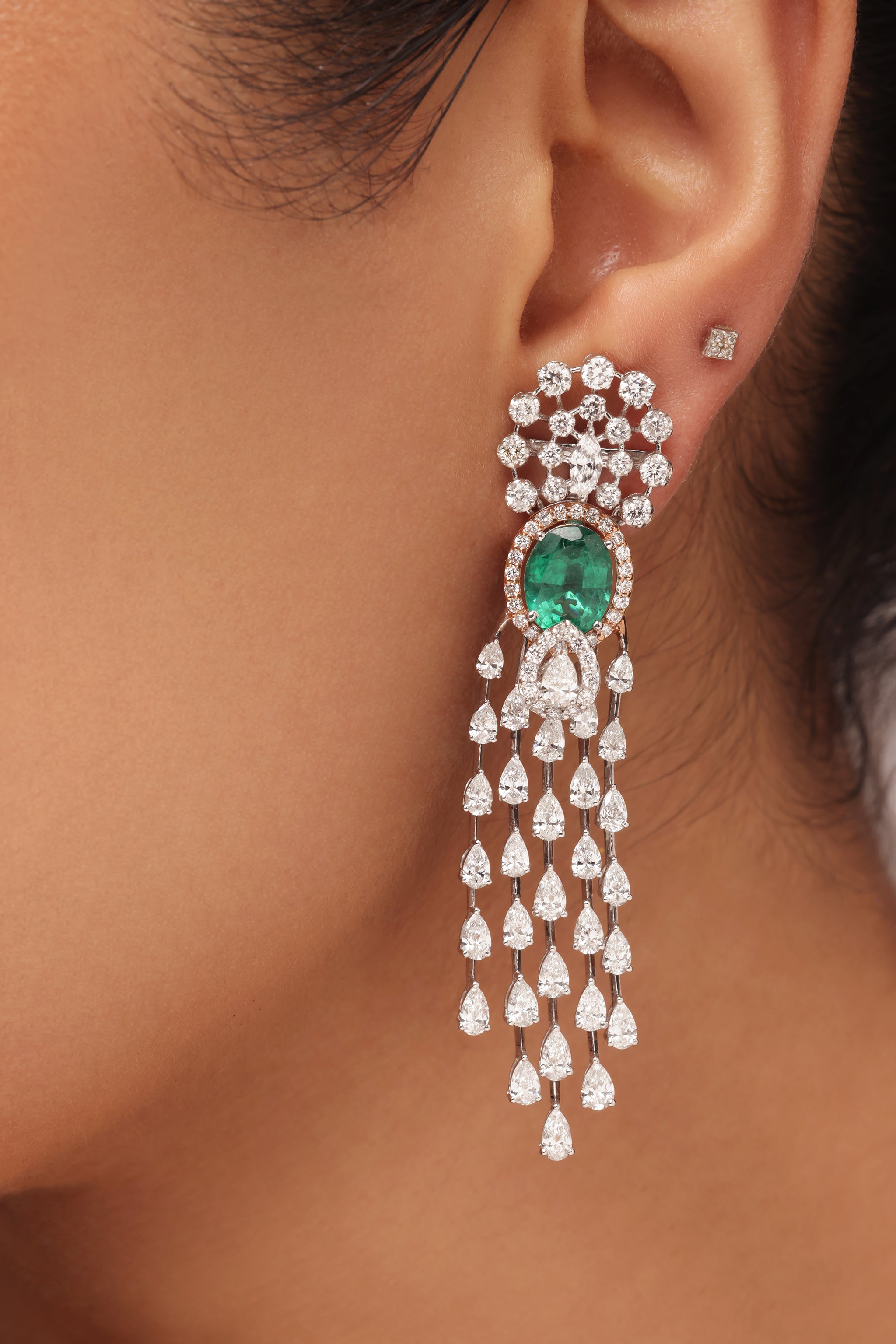 Marquise, Pear and Emerald Diamond Earring
