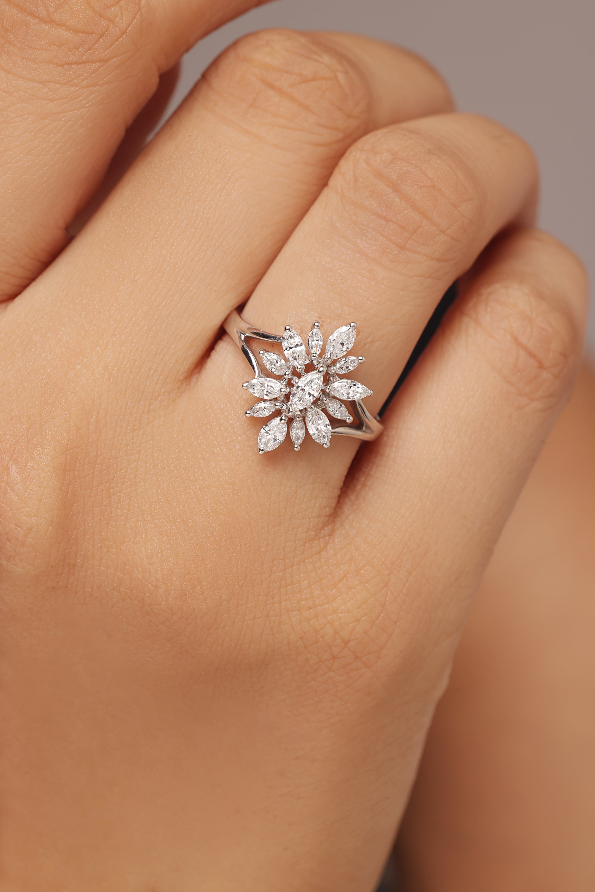 Marquise Diamond Floral Cluster Ring