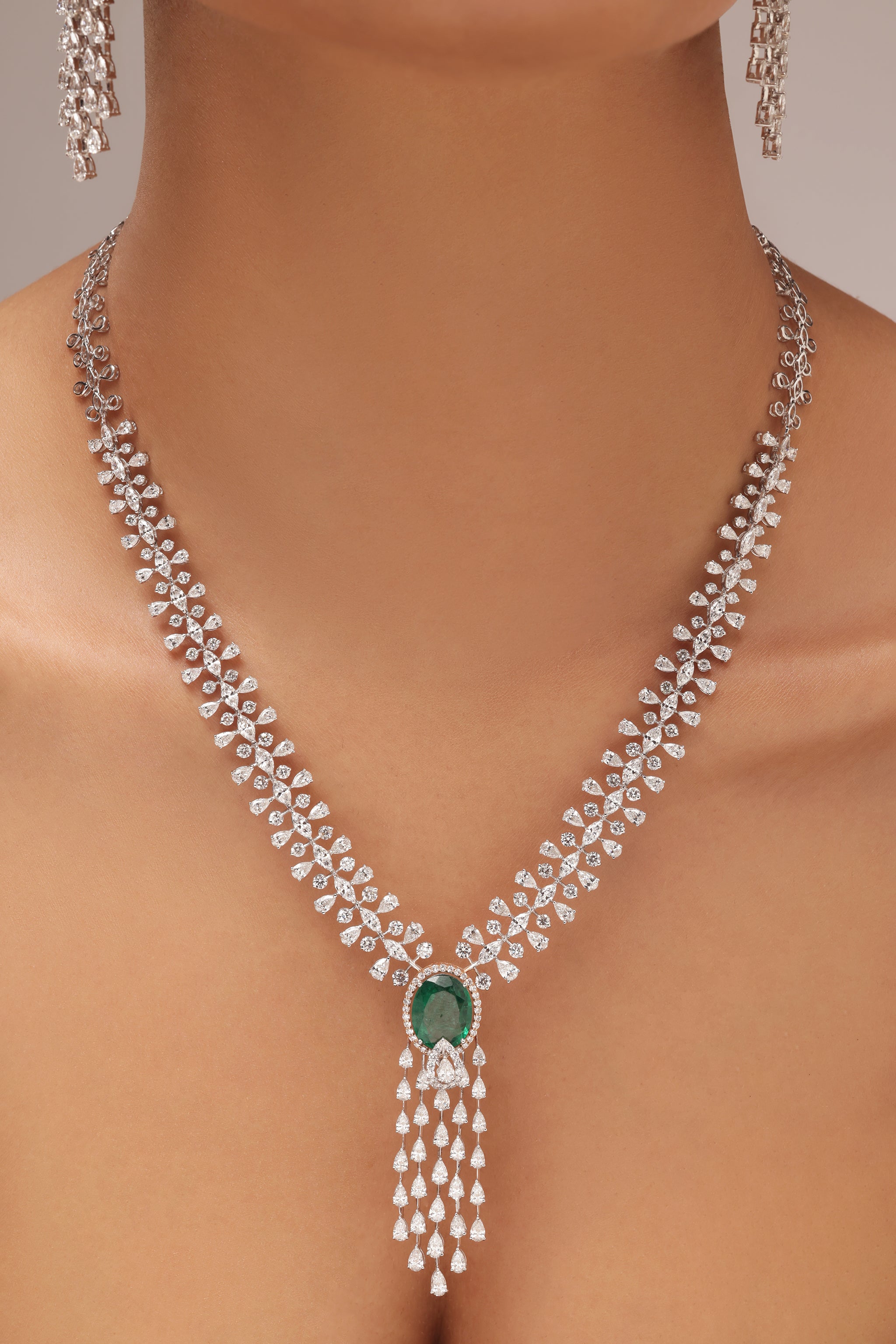 Marquise, Pear and Emerald Diamond Necklace