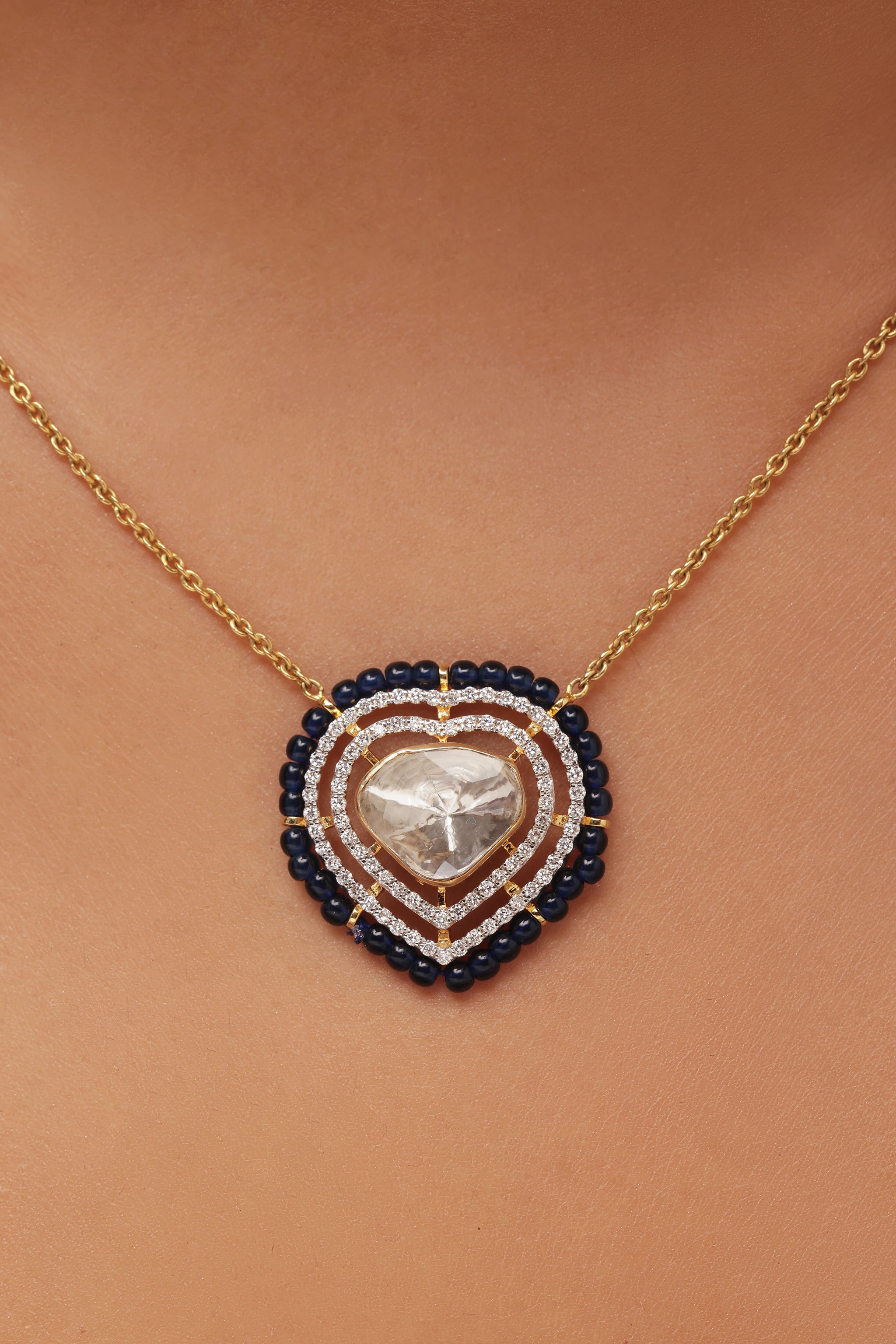 Polki and Diamond Heart Pendant