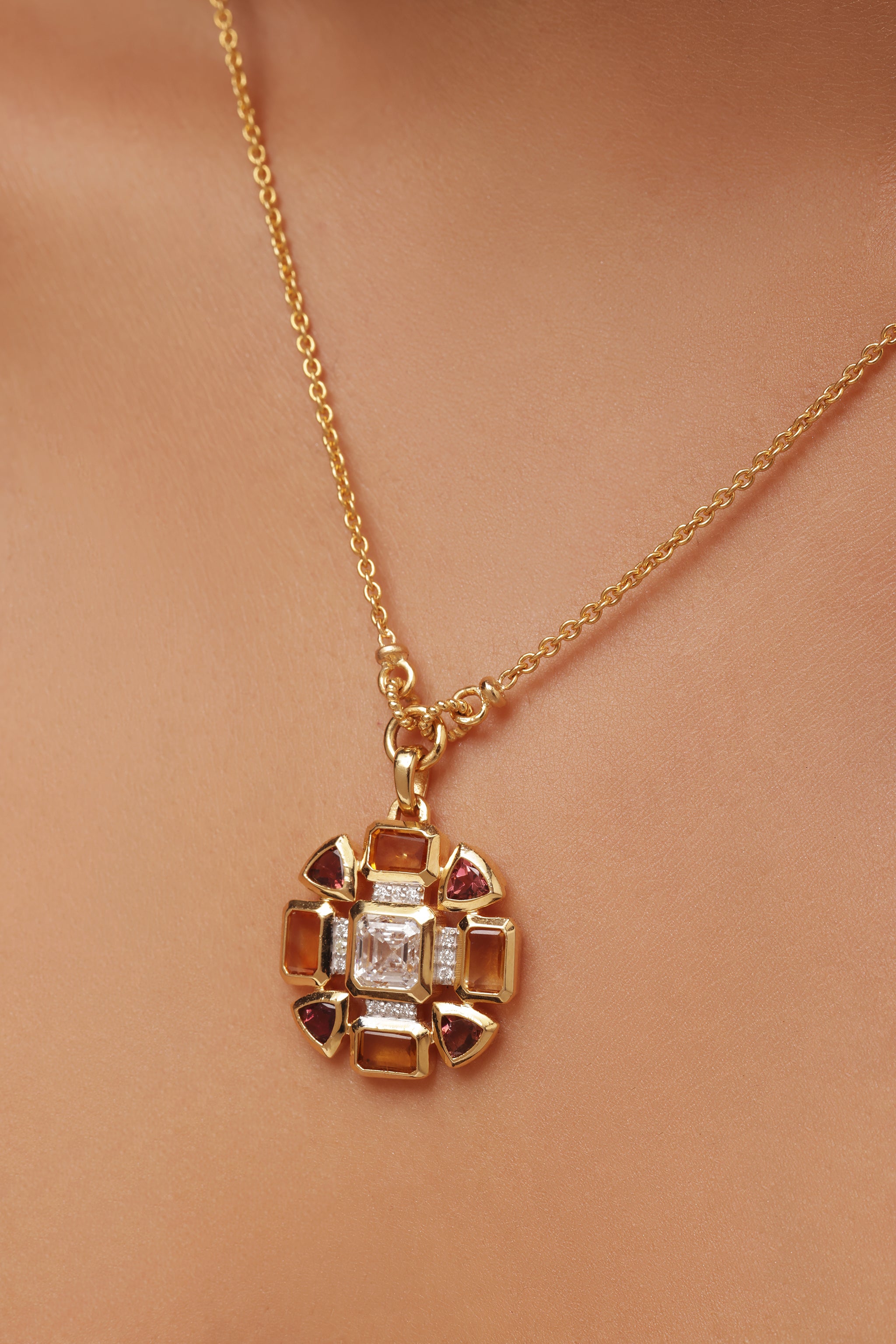 Ascher cut Gemstone Sunburst Pendant