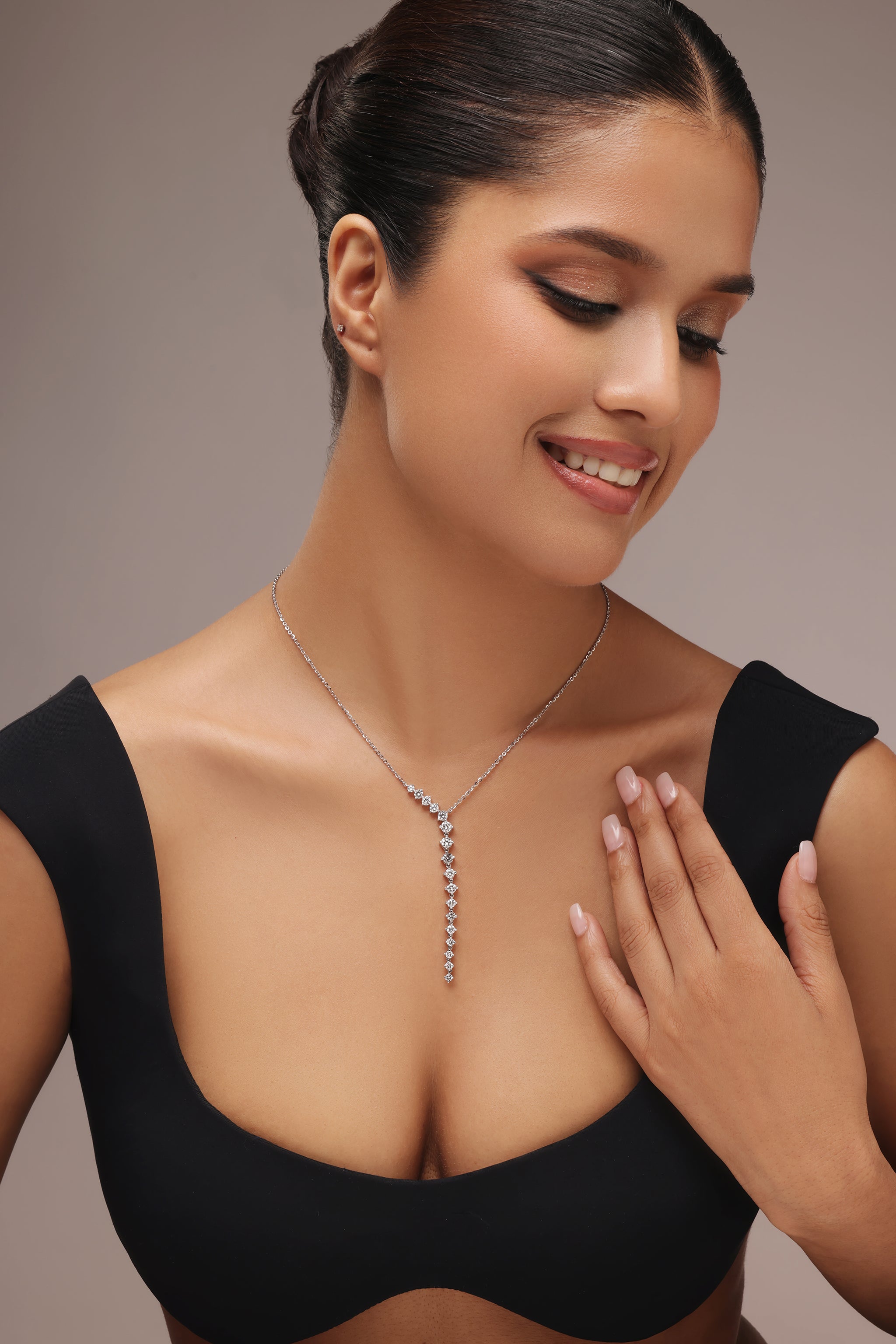 Round Diamond Lariat Necklace