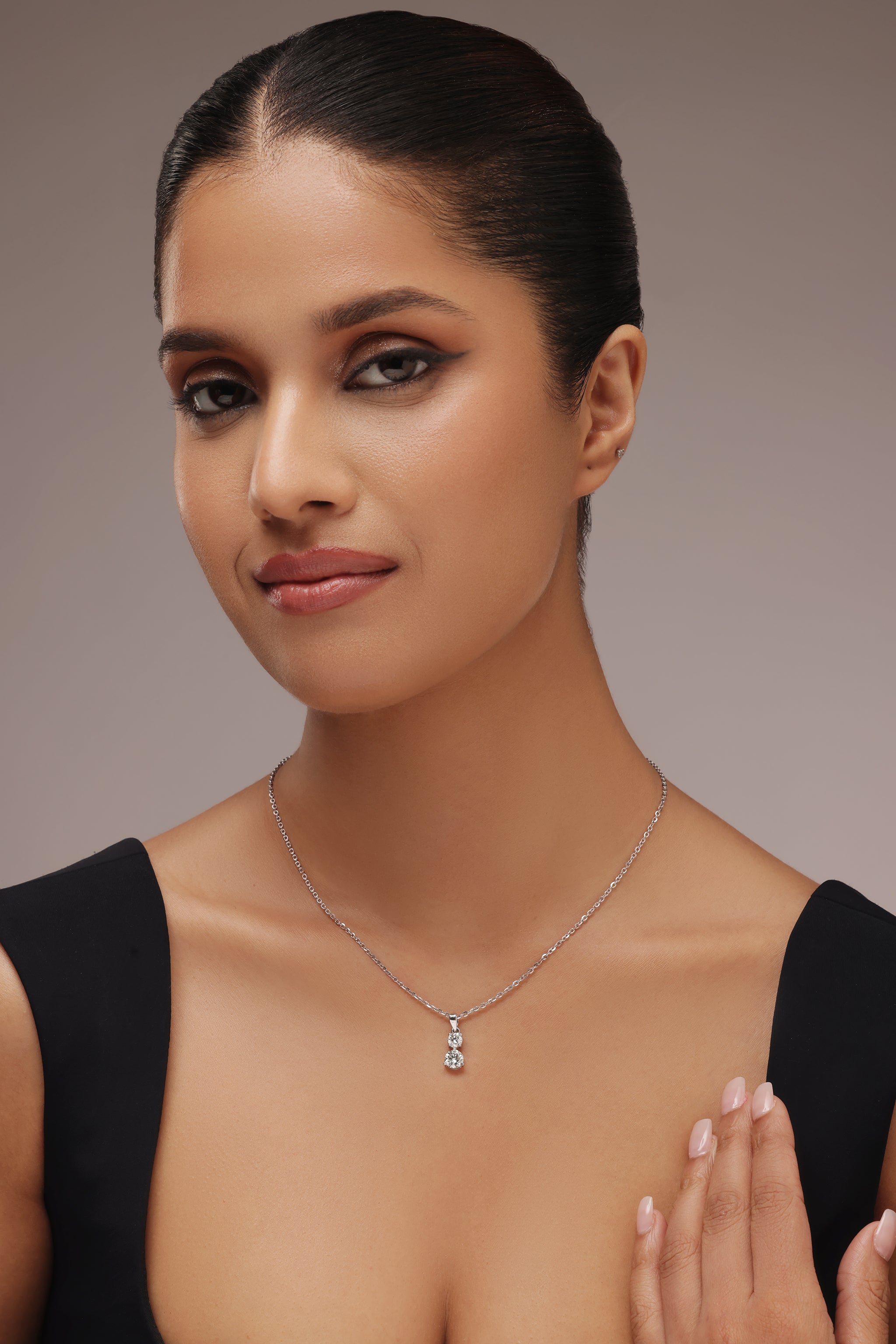 Two Stone Round Diamond Pendant