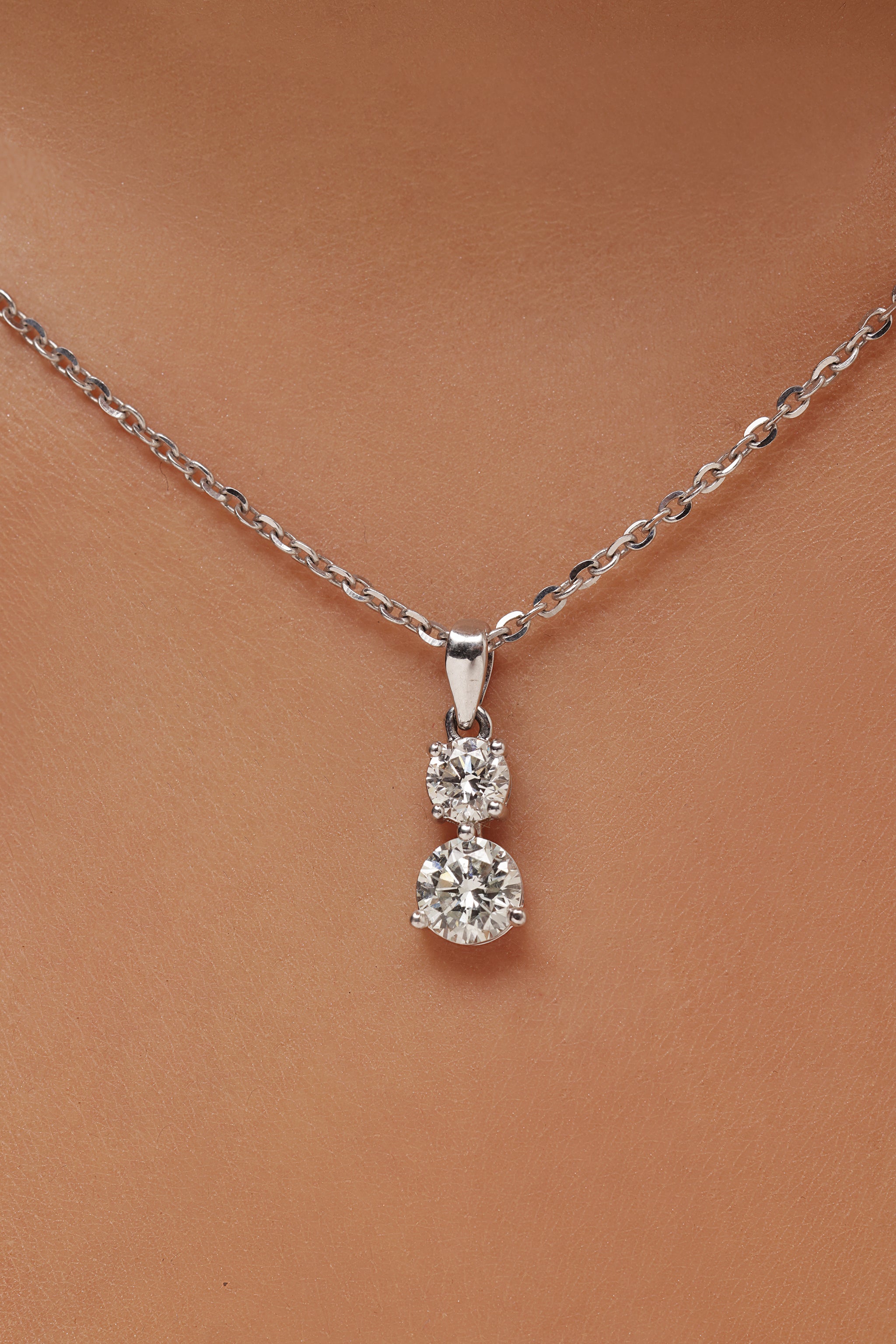 Two Stone Round Diamond Pendant