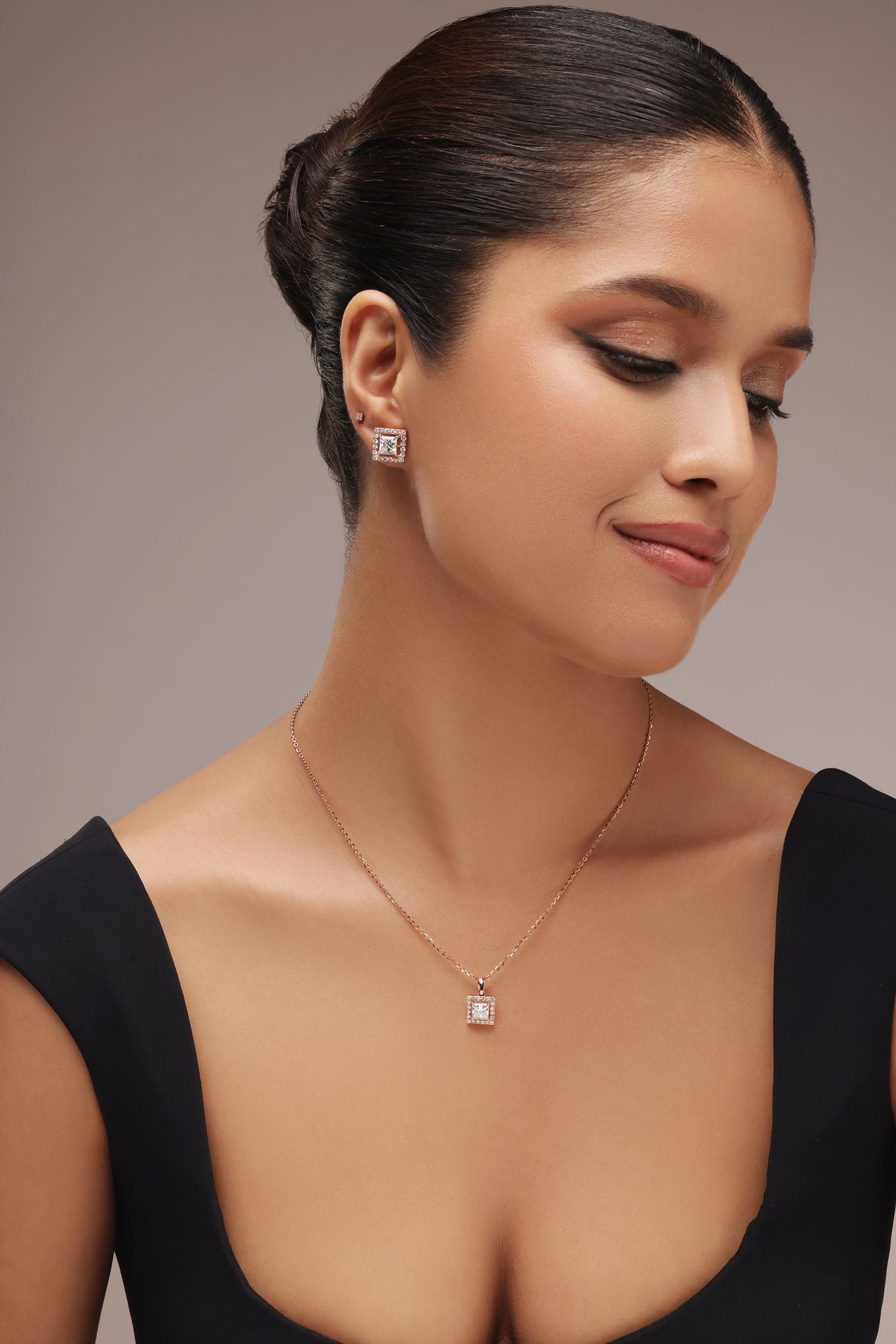 Princess cut Halo Diamond Pendant