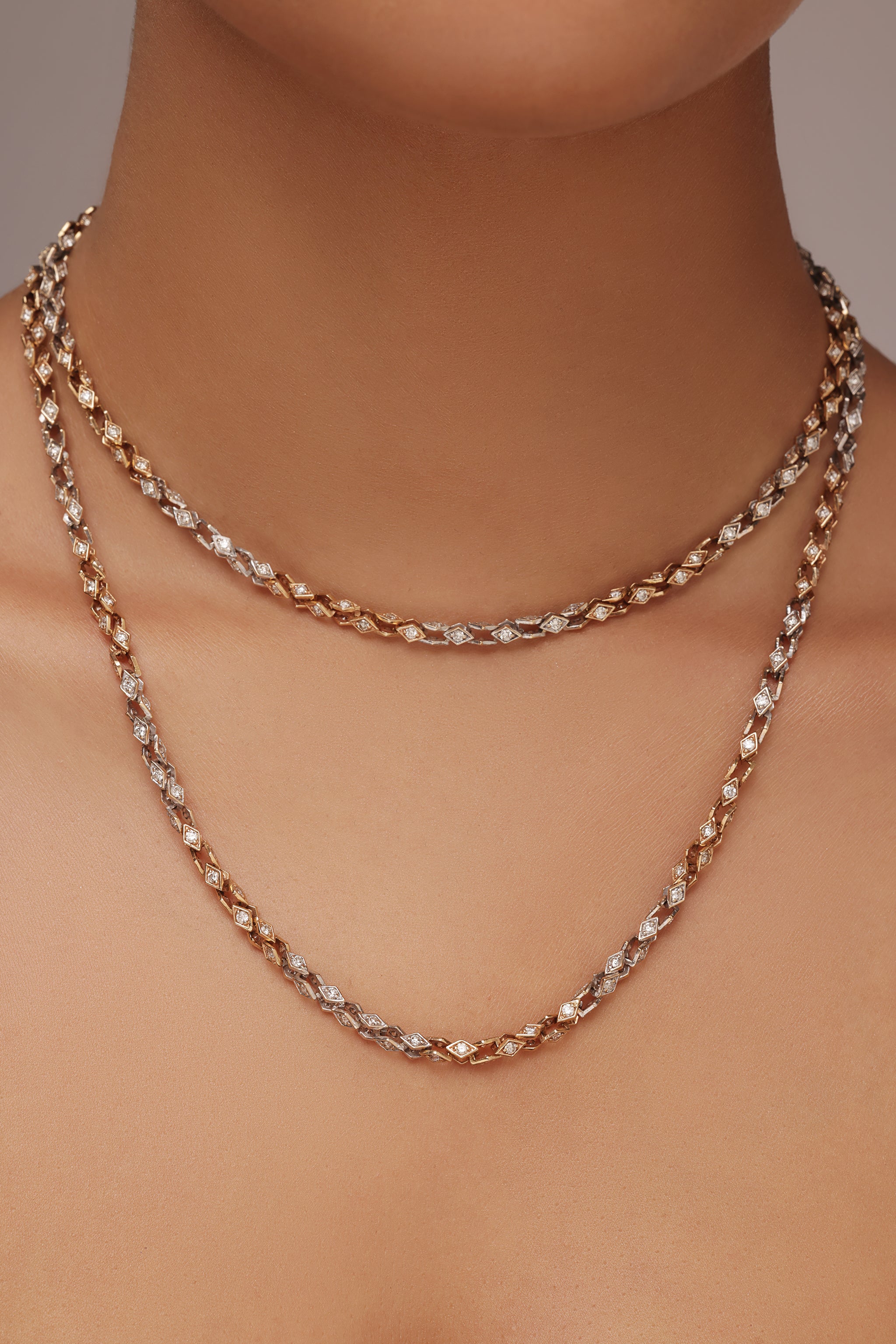 Dual tone unisex diamond gold chain