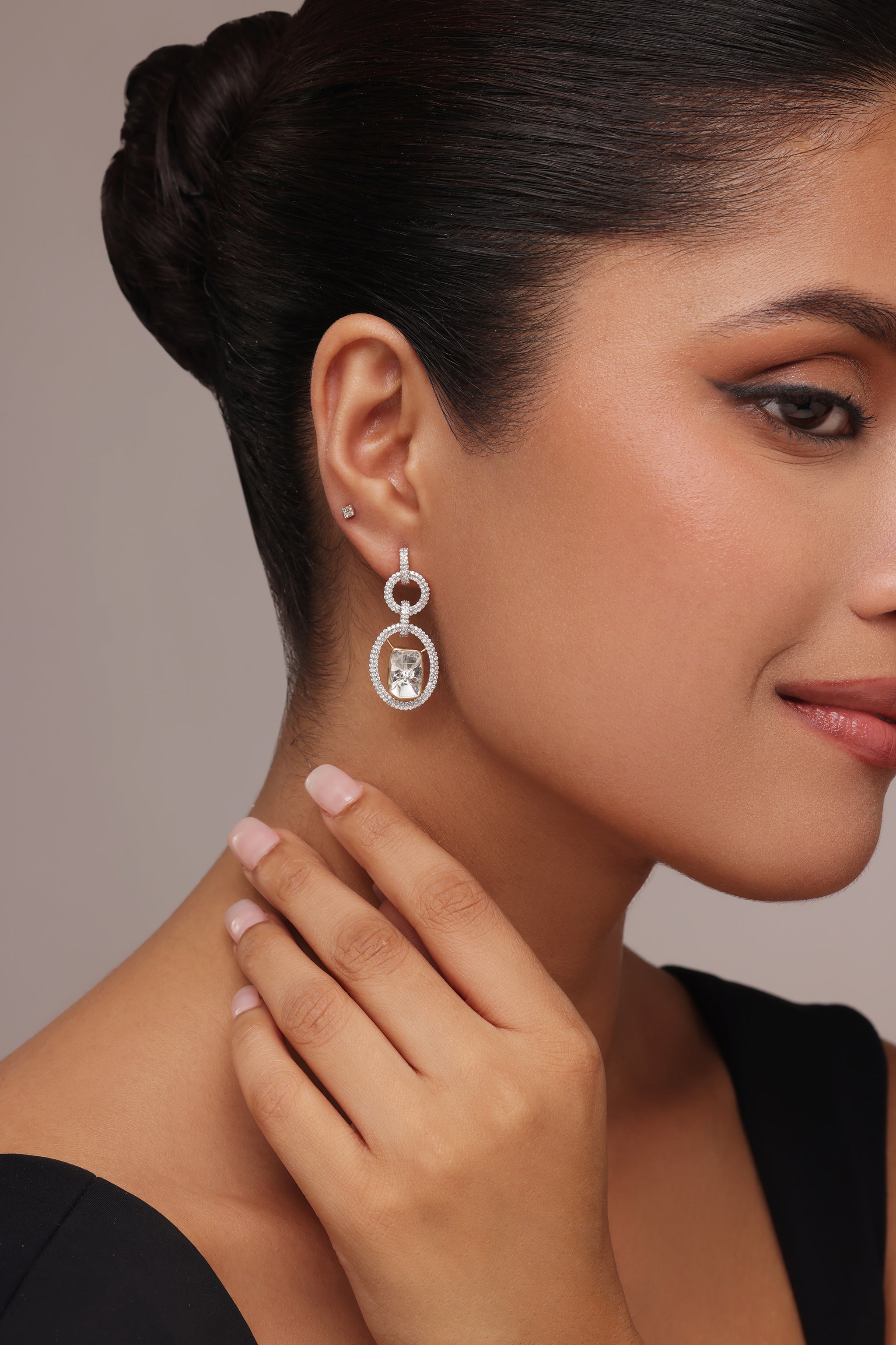 Polki and Round diamond Drop Earrings