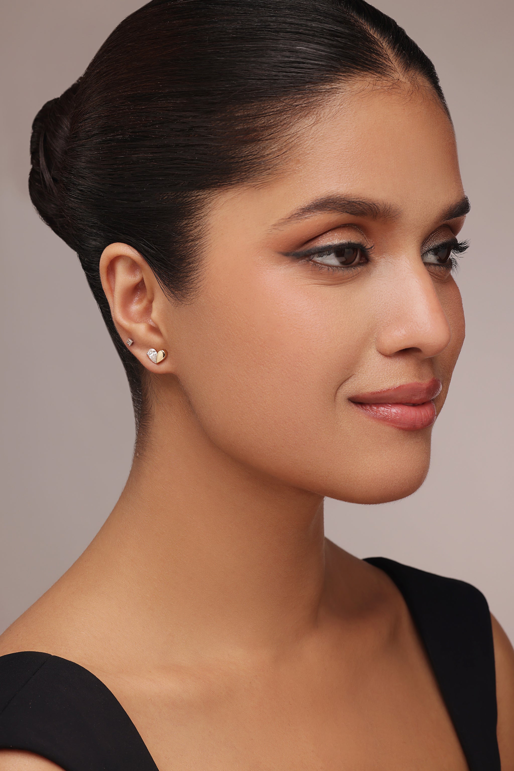 Half-Pear Half-Gold Heart Earrings