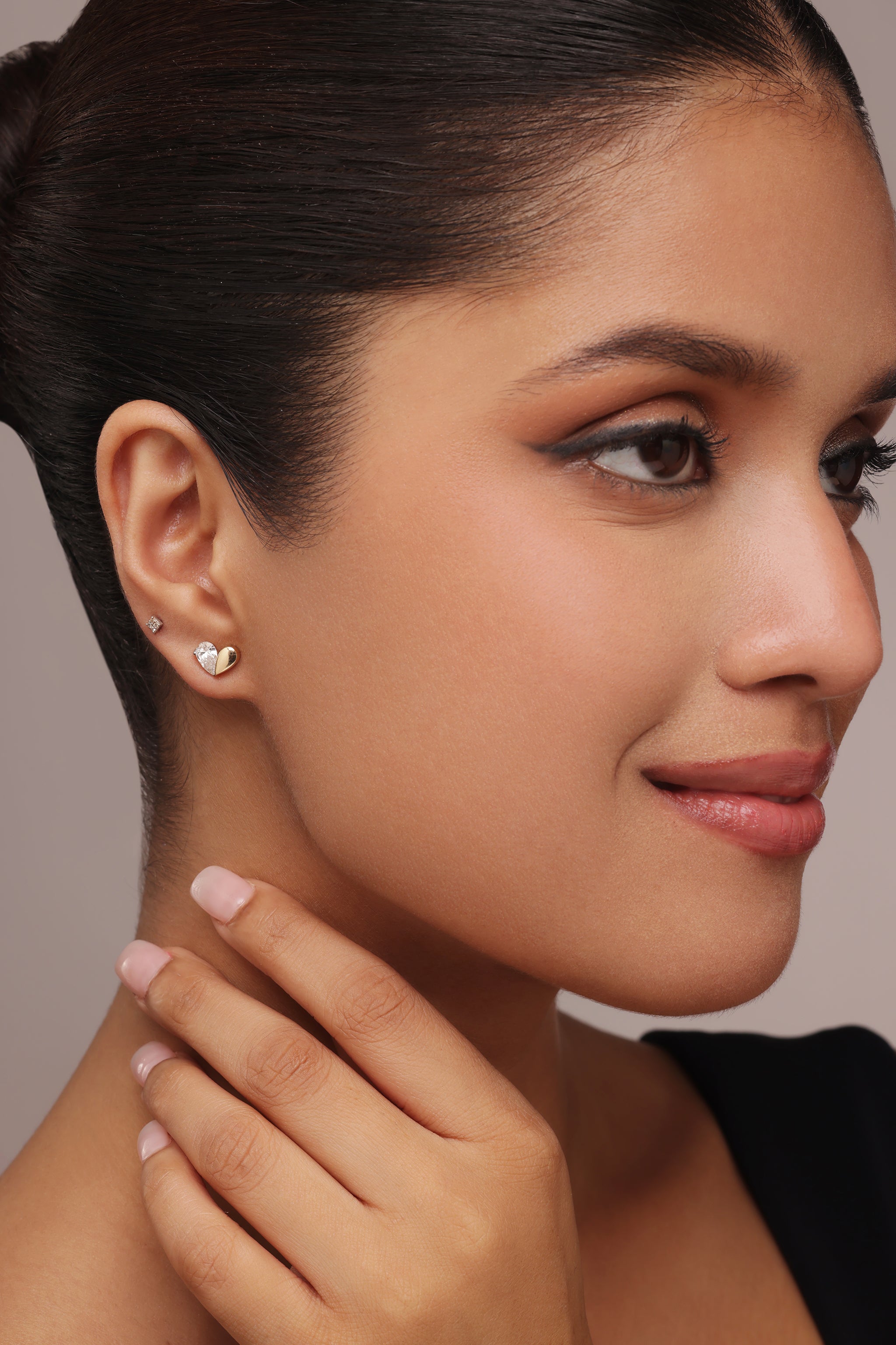 Half-Pear Half-Gold Heart Earrings