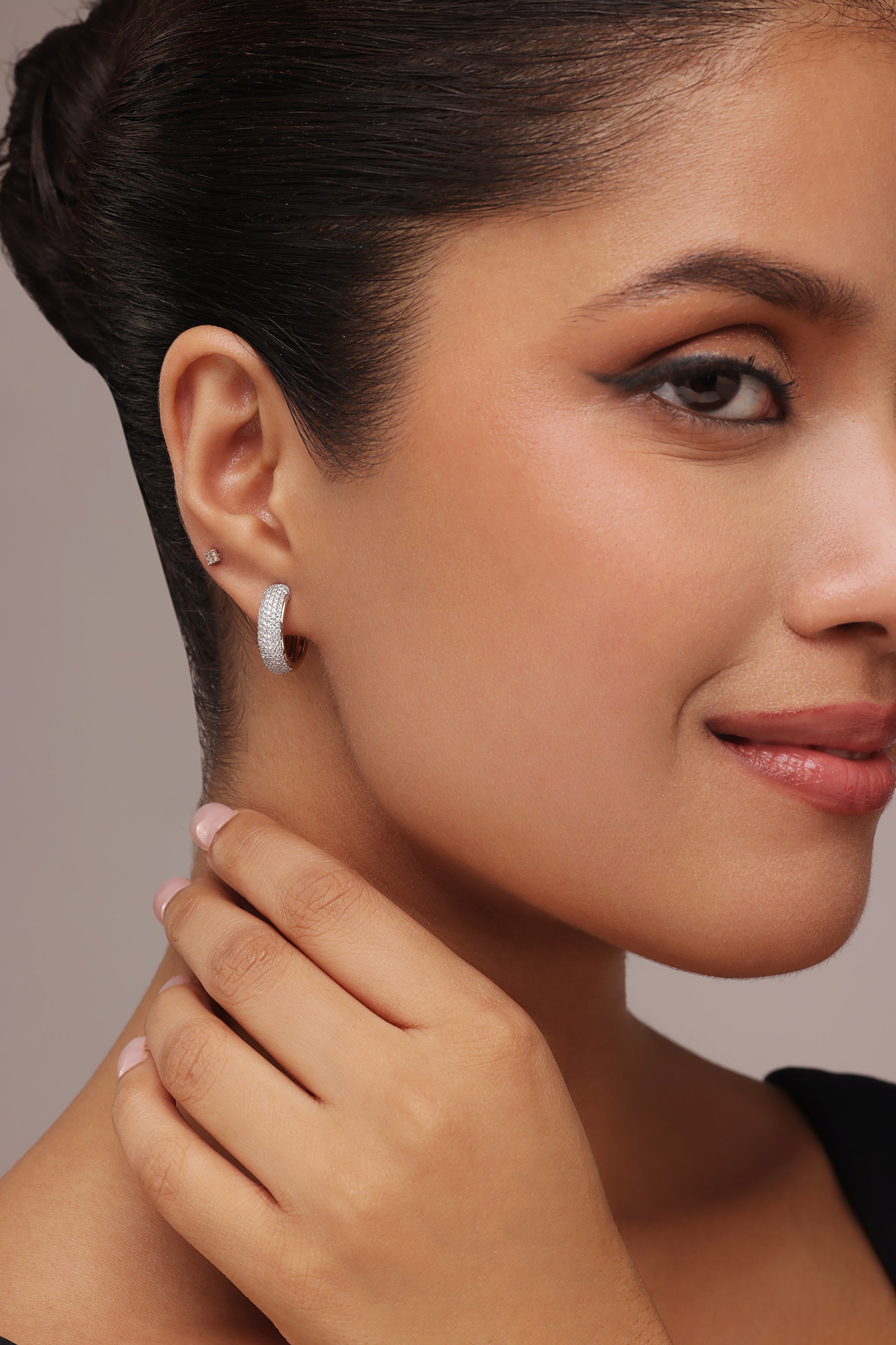 Round Diamond Pave Front Gold Bali Earrings