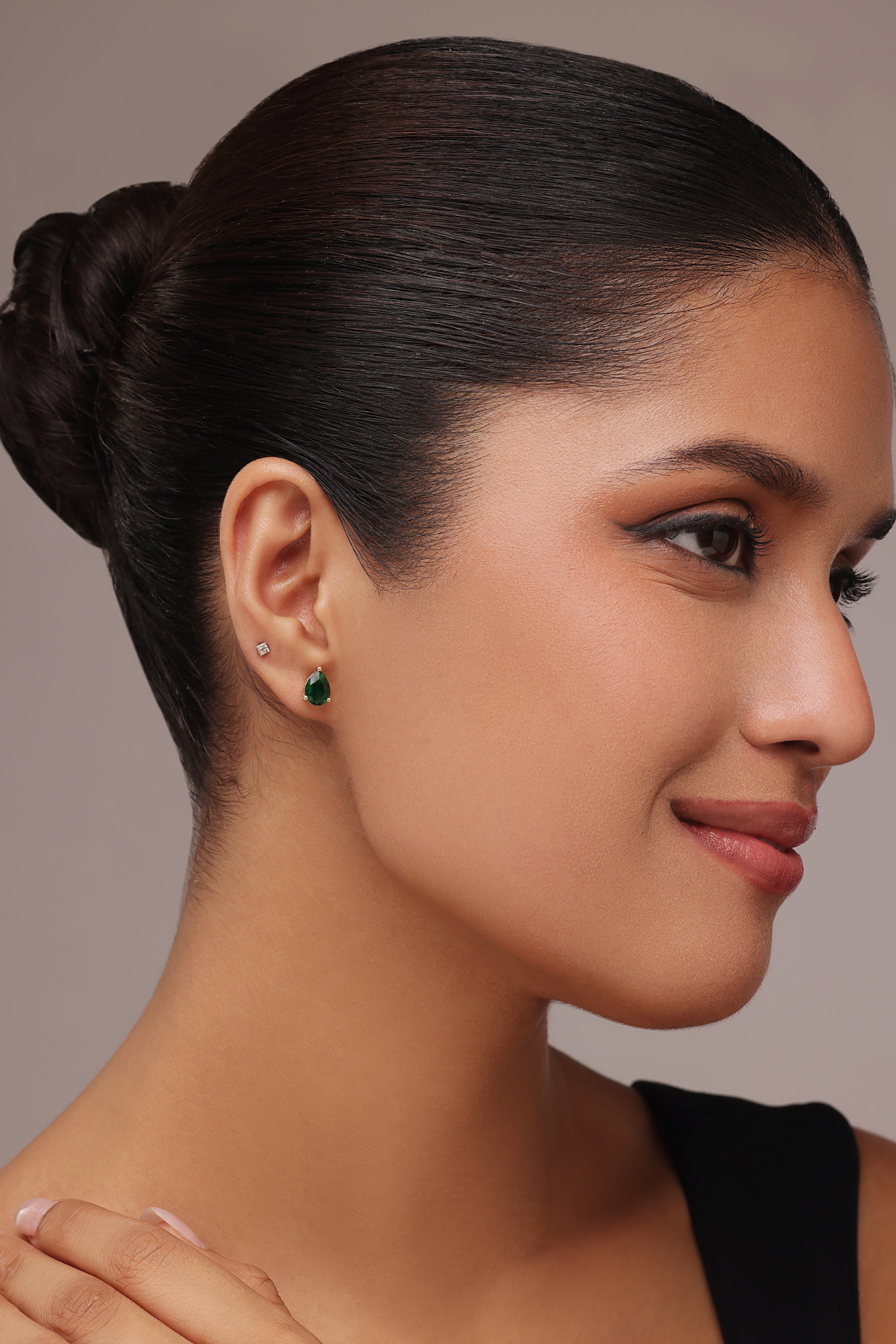 Two-in-One Emerald Stone and Round Diamond Earrings