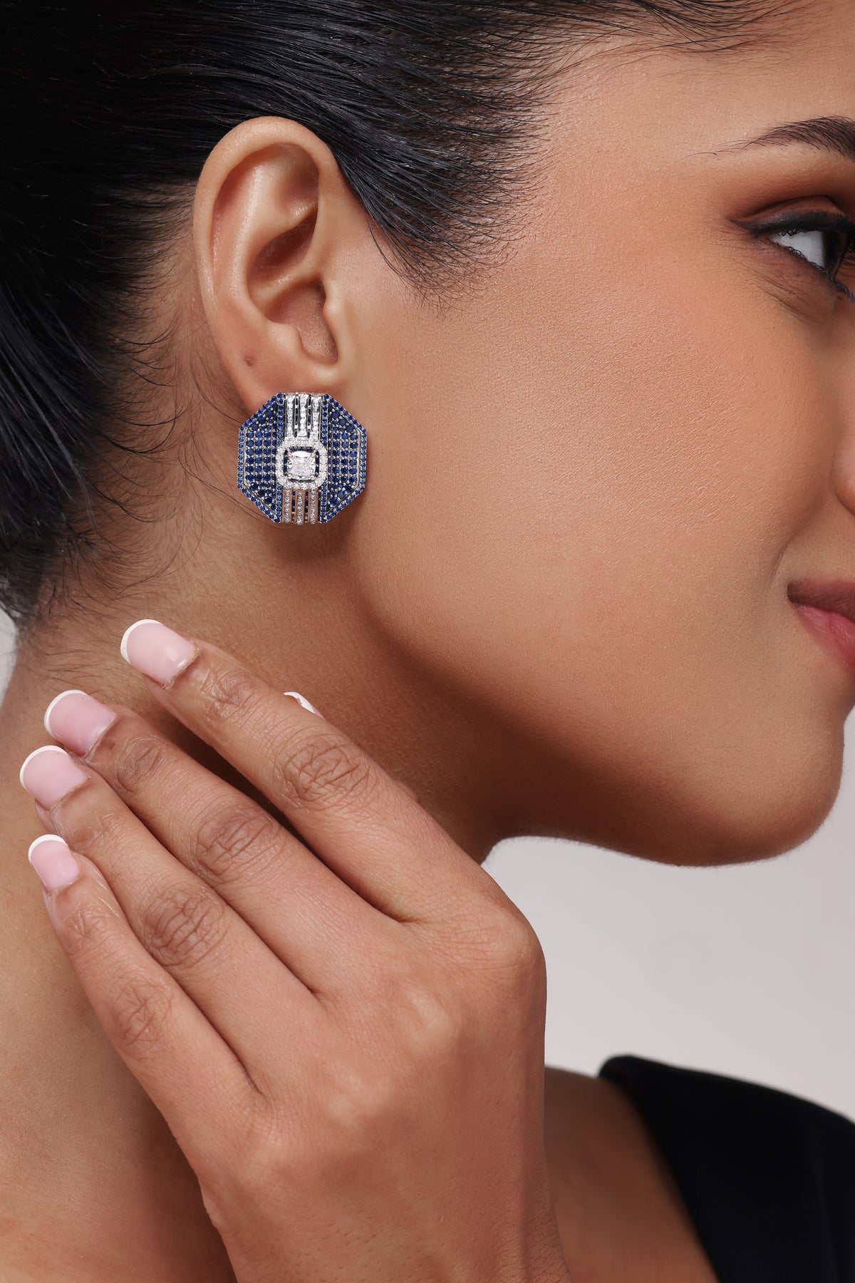 Octagon Sapphire Pave Stud Earrings