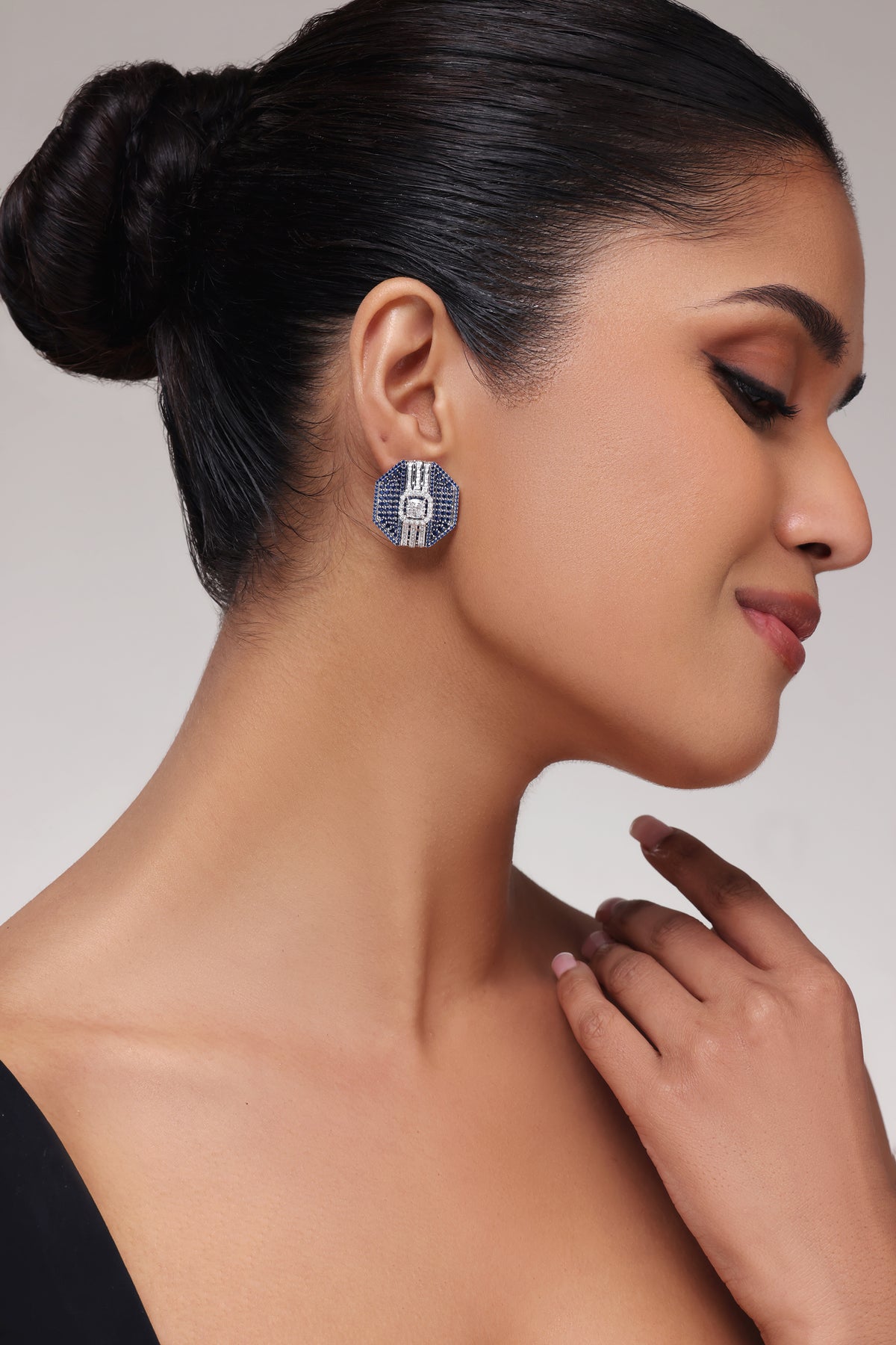 Octagon Sapphire Pave Stud Earrings