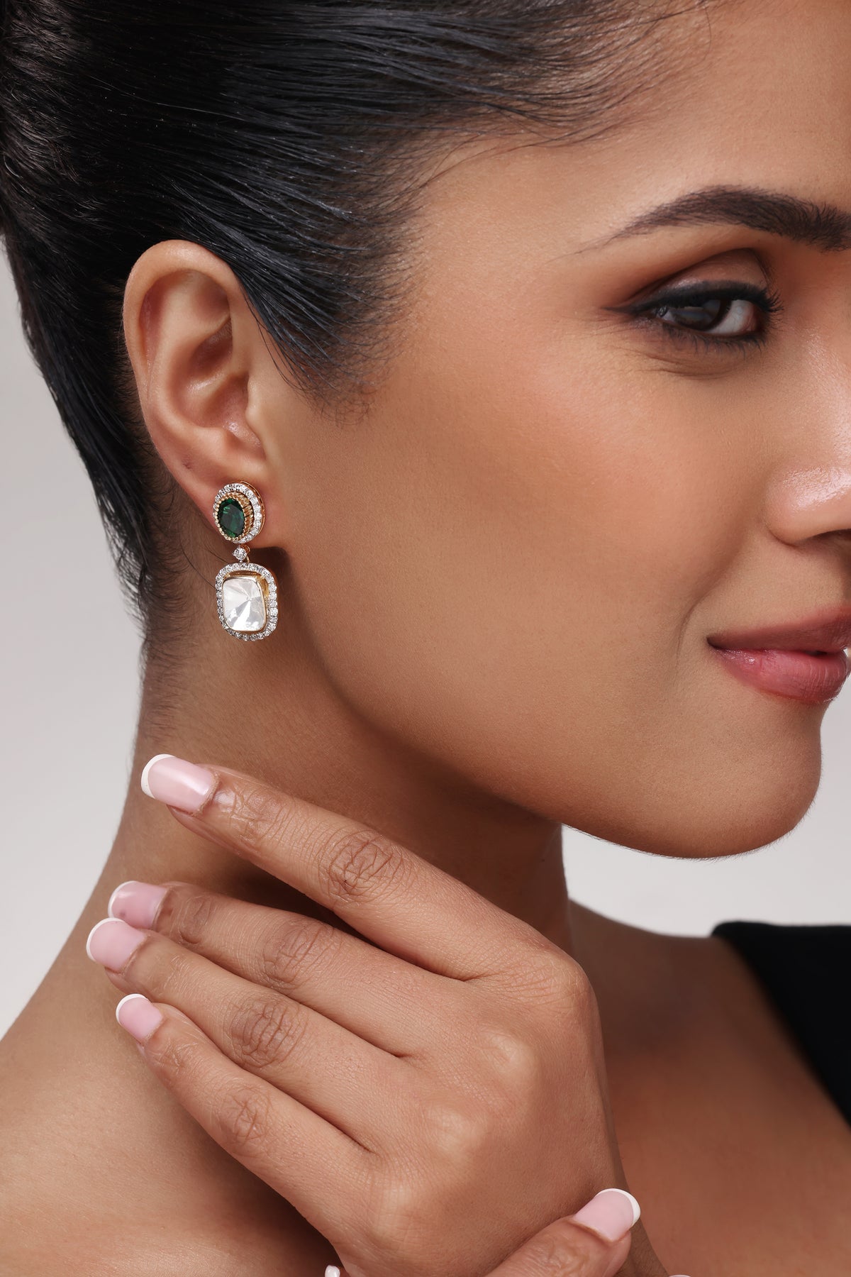 Emerald & Polki Halo Drop Earrings
