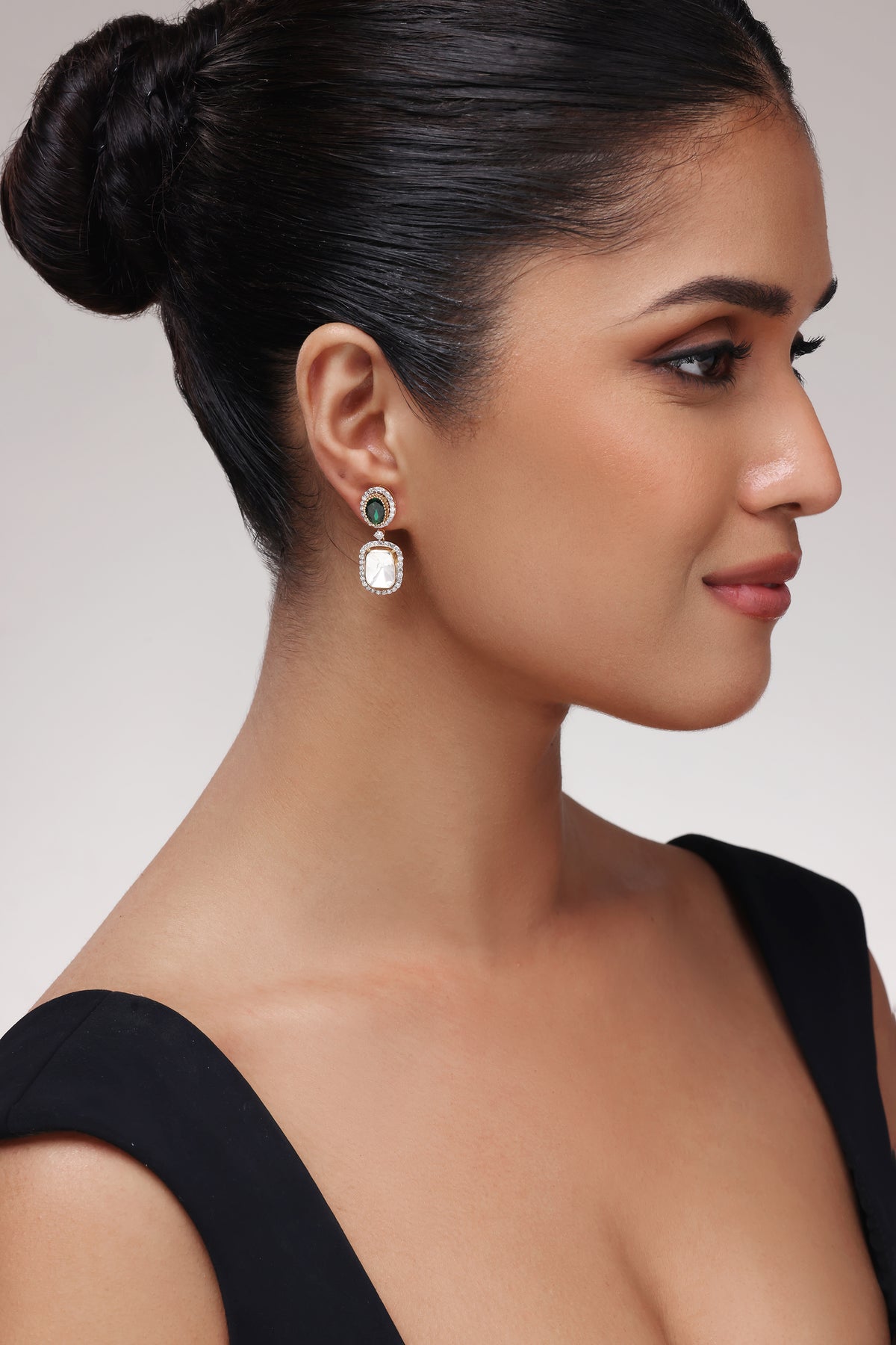 Emerald & Polki Halo Drop Earrings