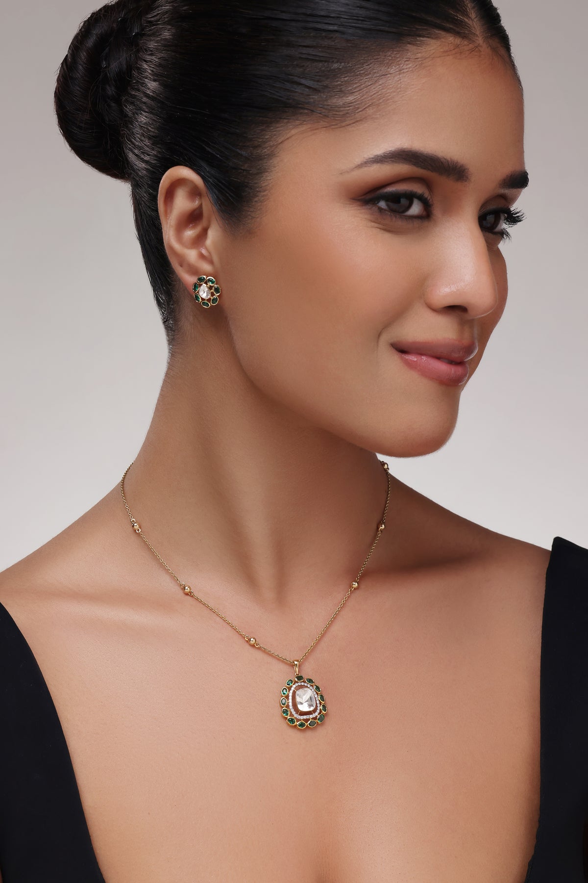 Polki Emerald Stud Earrings