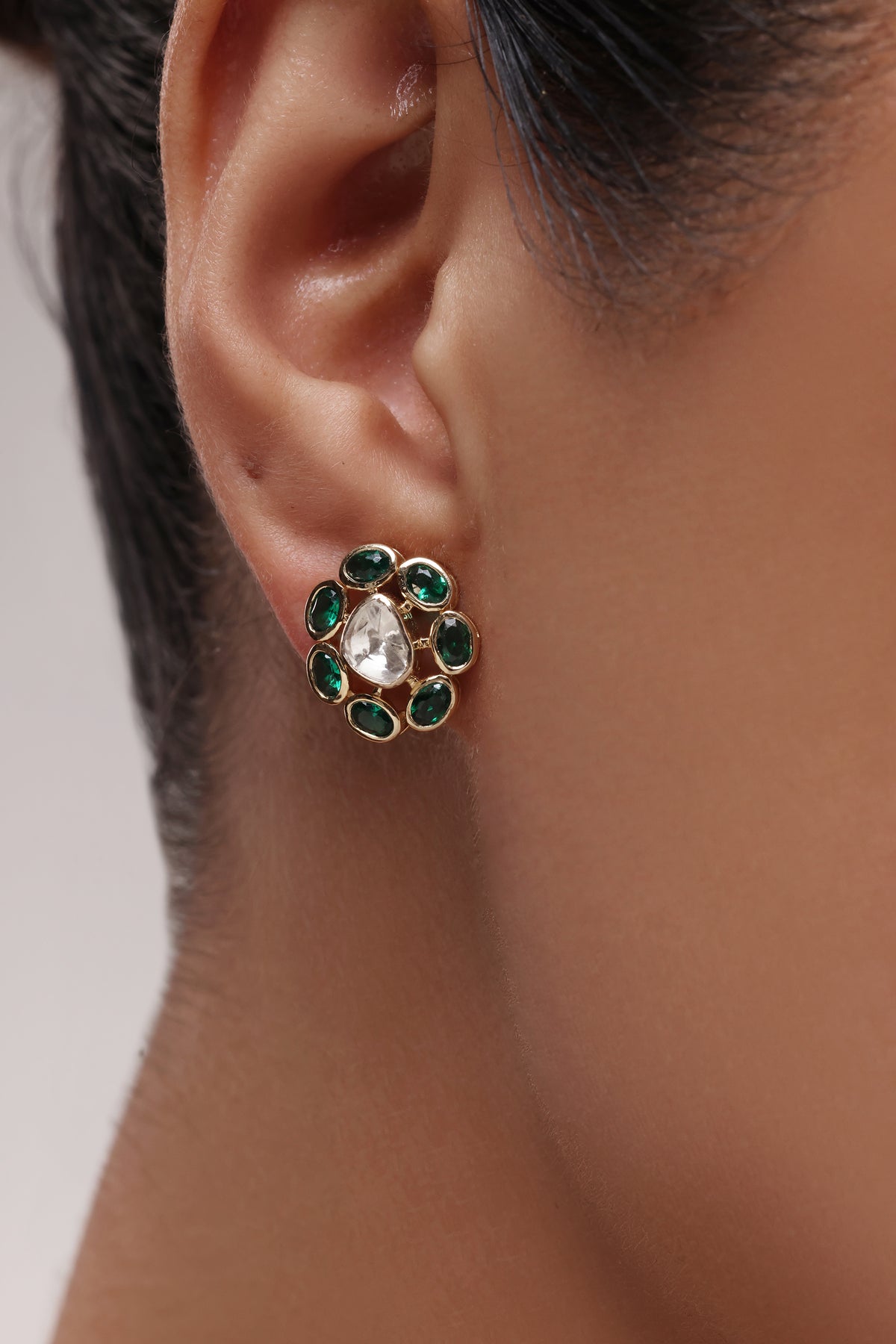 Polki Emerald Stud Earrings