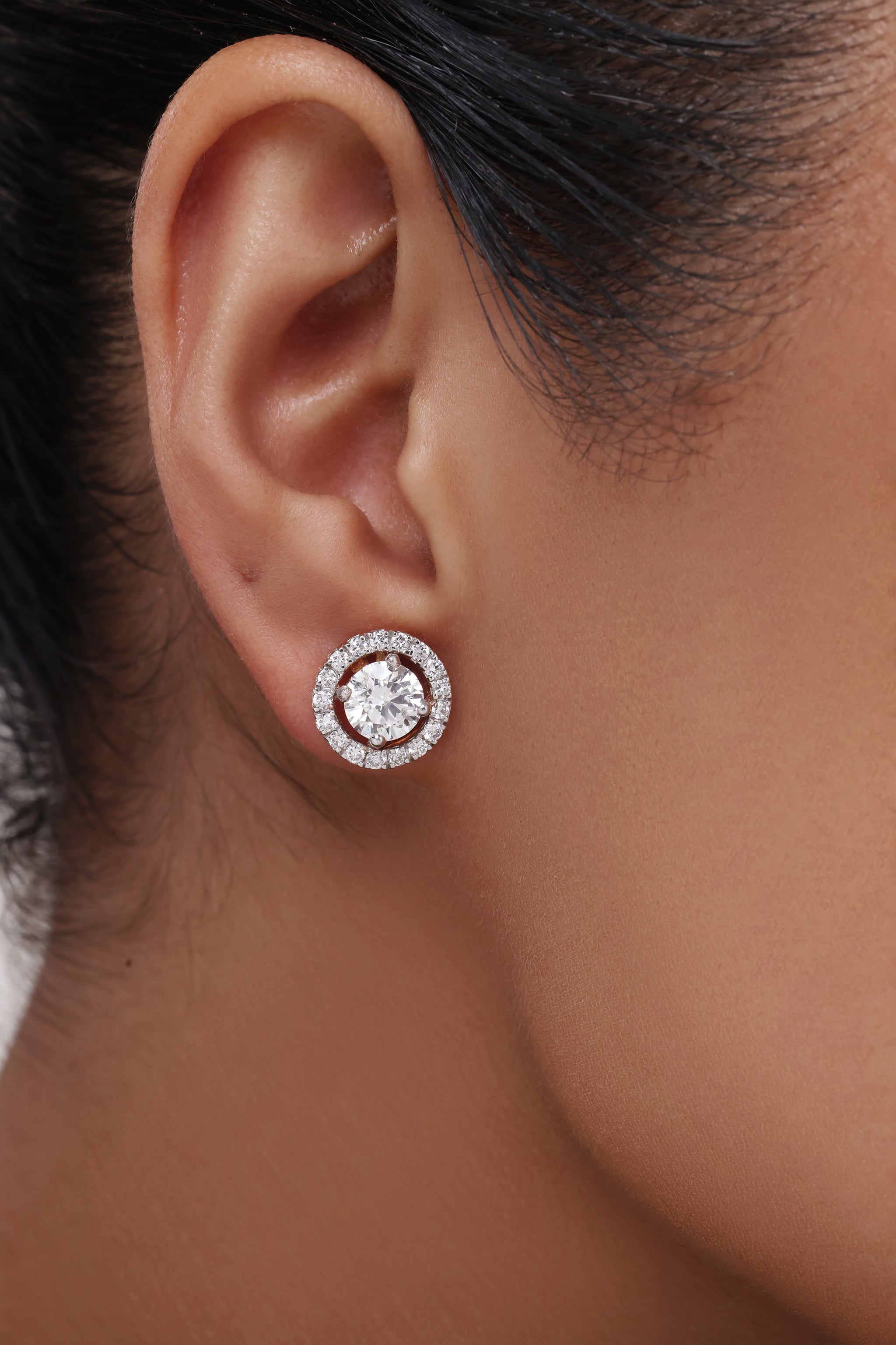 Round Halo Solitaire Earrings