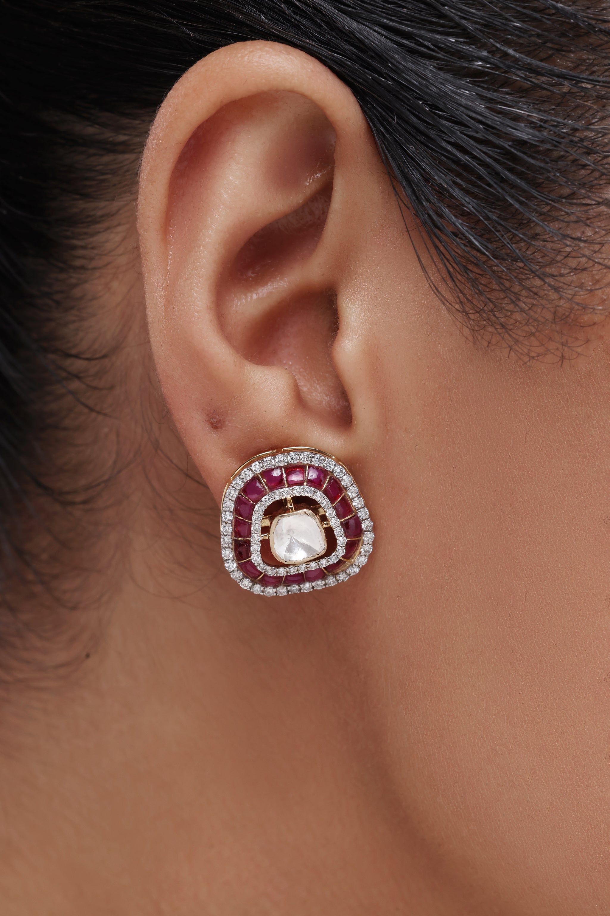 Polki and Ruby Stud Earrings