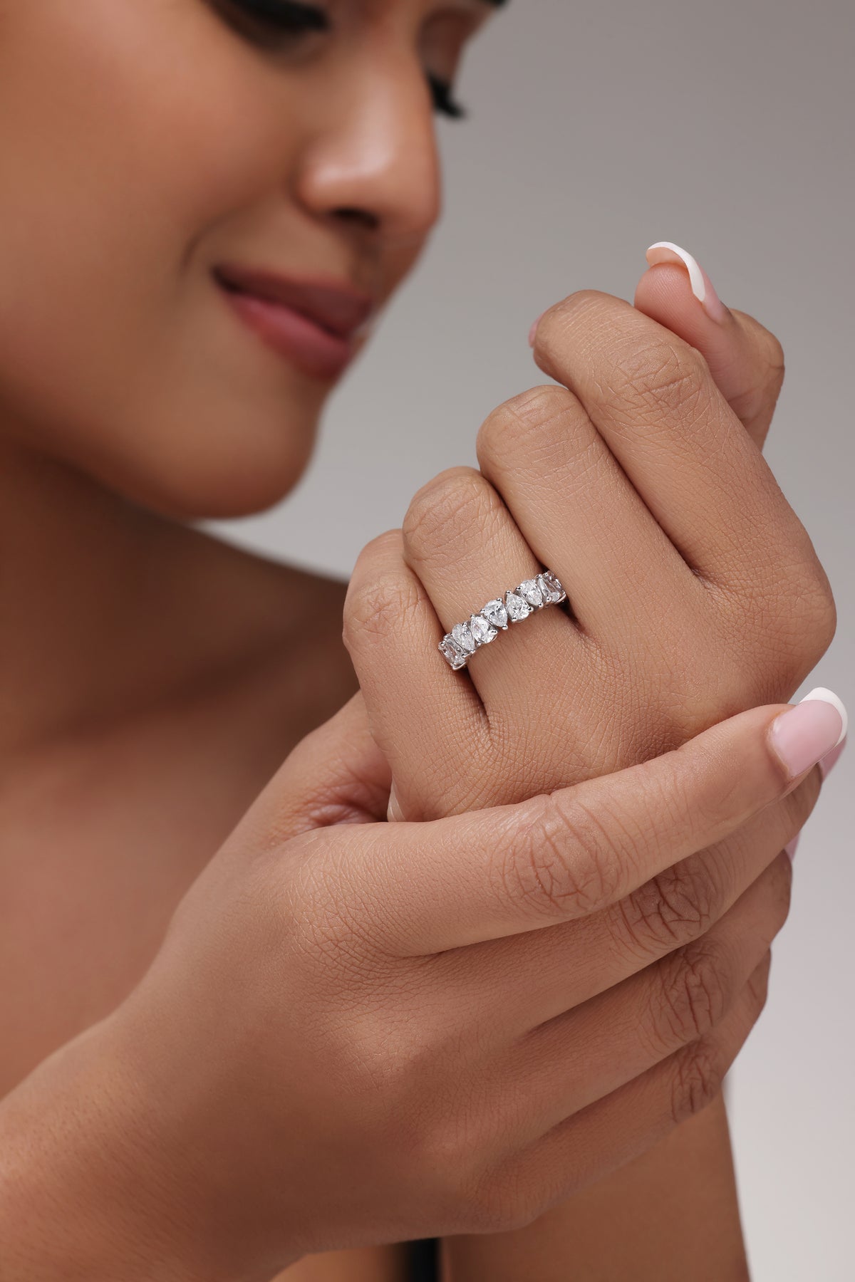 Pear Diamond Alternating Half Eternity Band