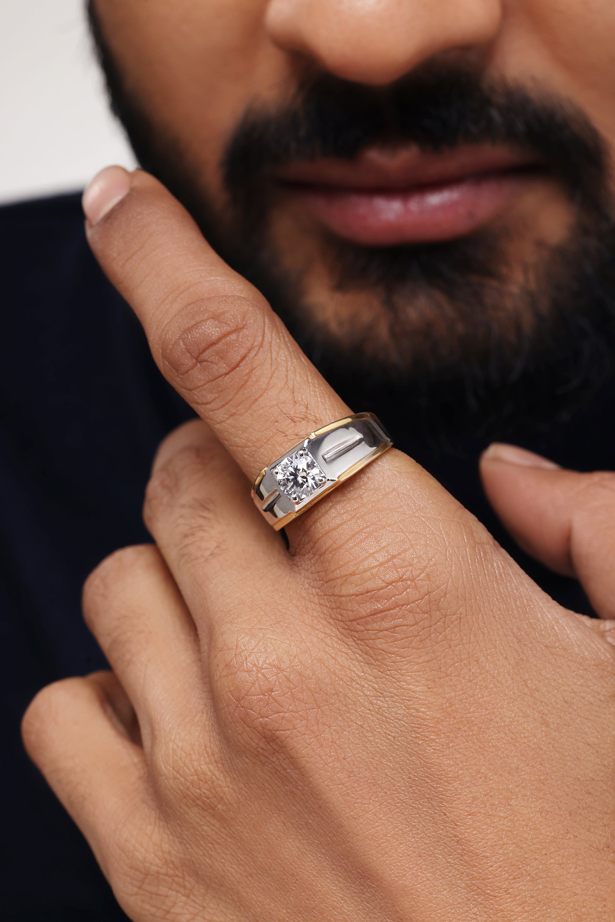 Men’s Round Solitaire Diamond Two-Tone Ring