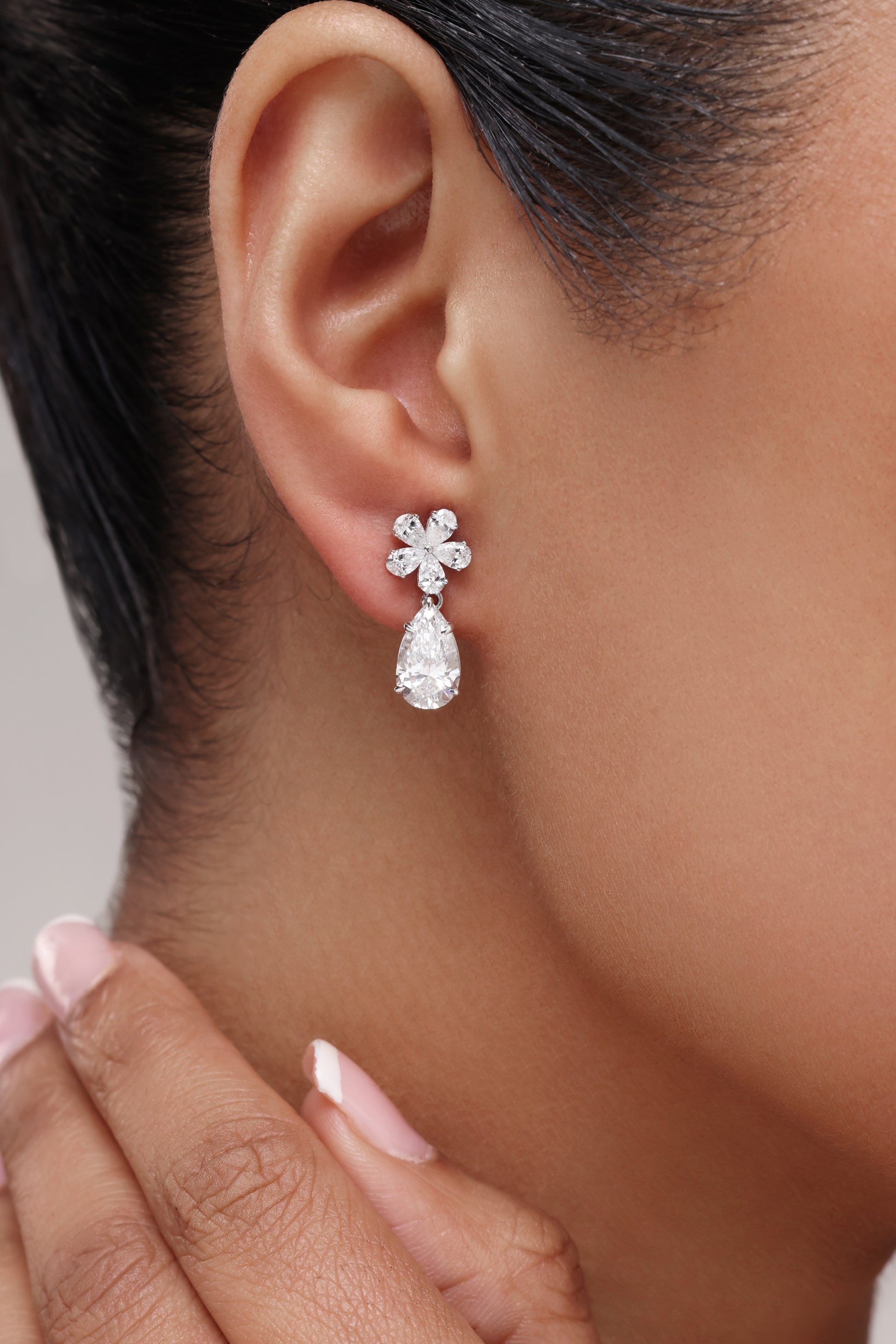 Pear Cut Floral Earrings