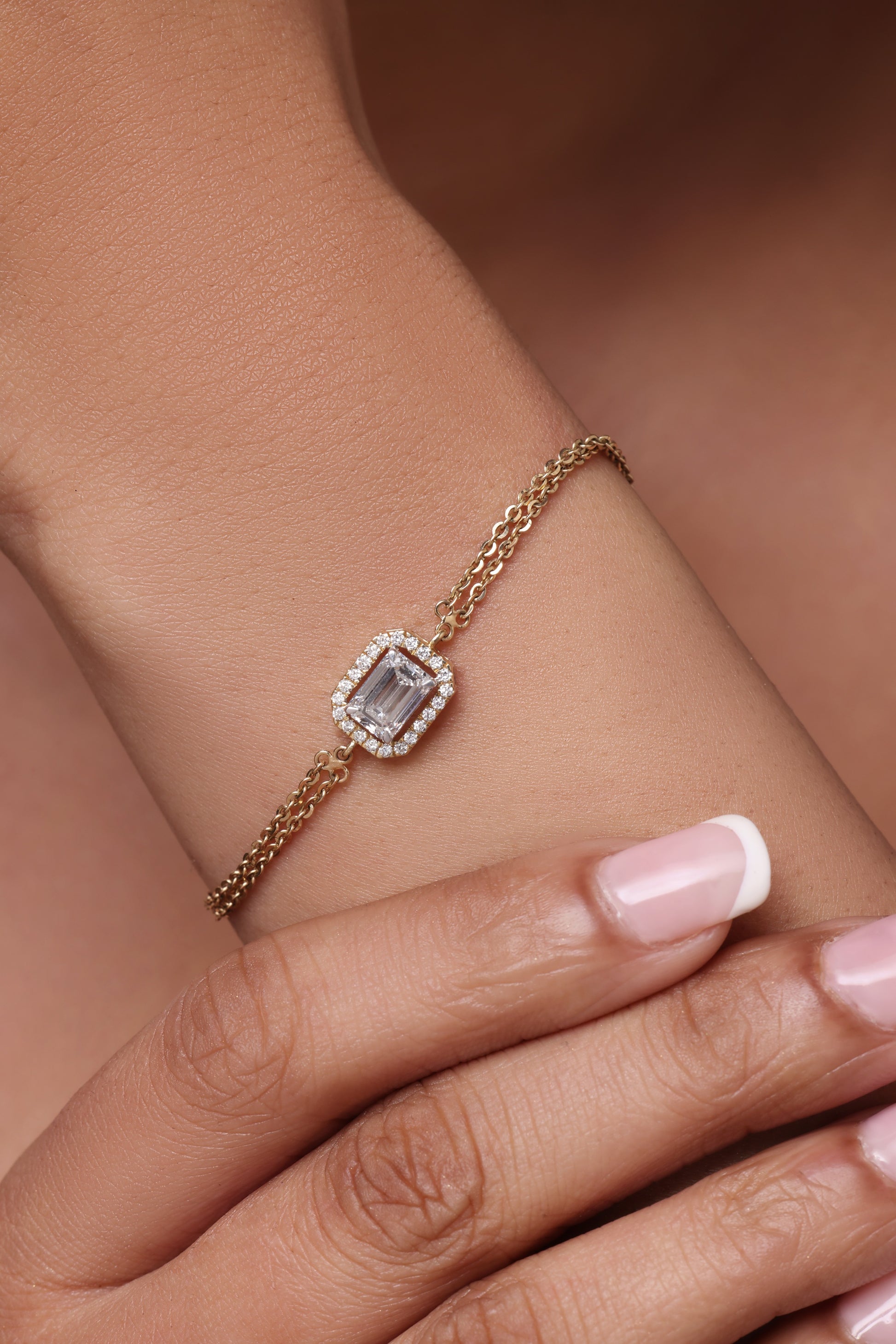 Emerald Cut Diamond halo Bracelet