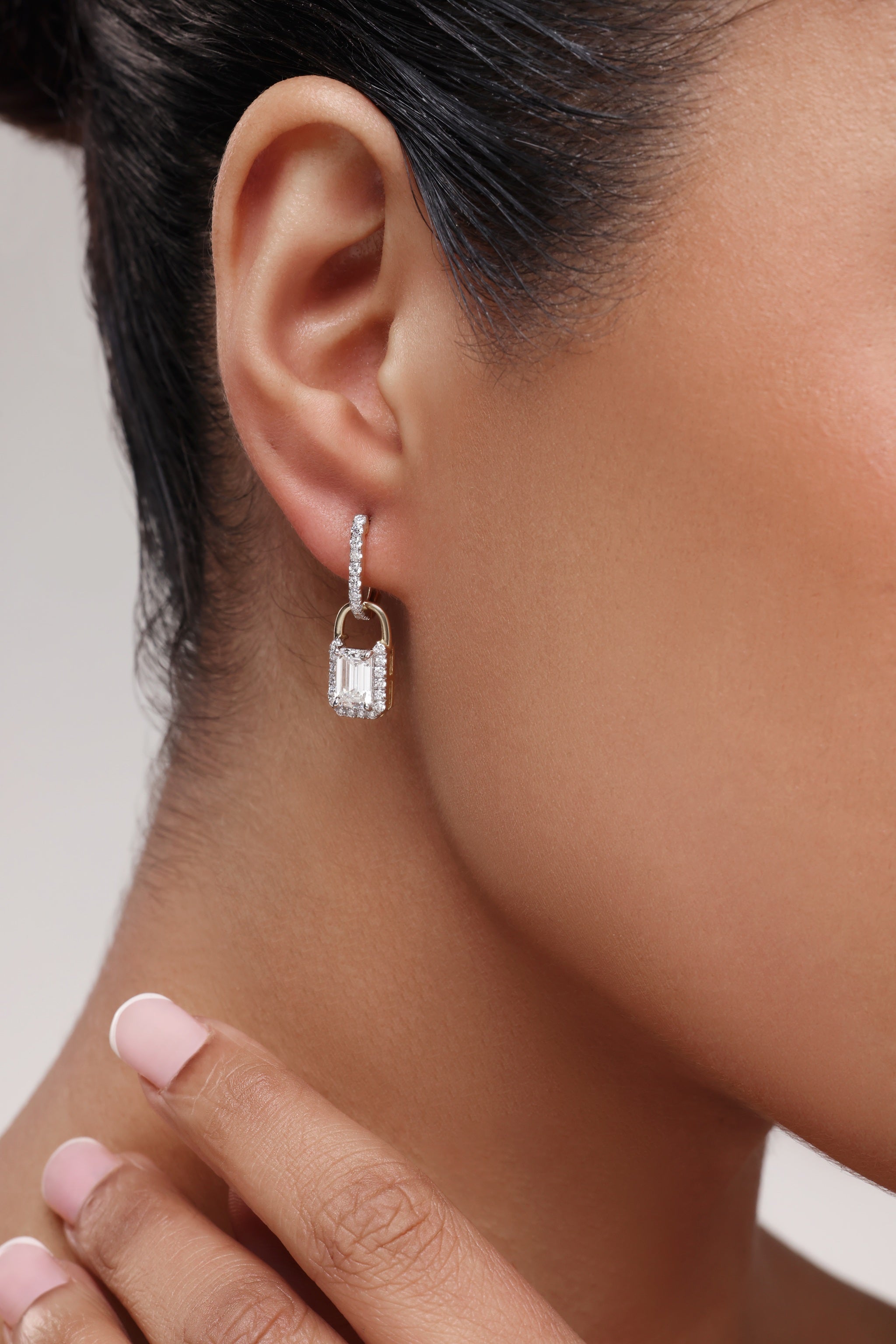 Emerald Cut Diamond Bali Earrings