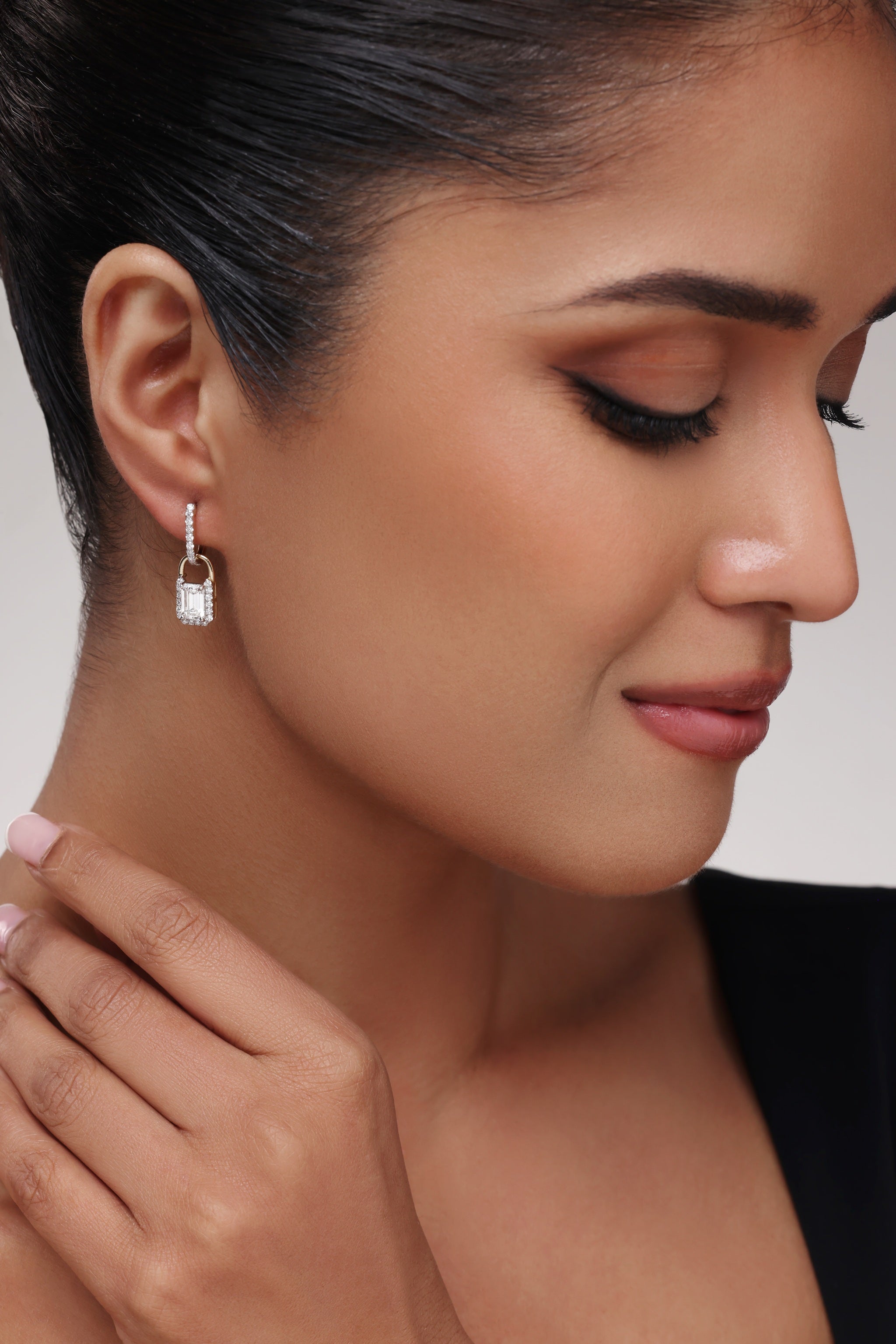 Emerald Cut Diamond Bali Earrings