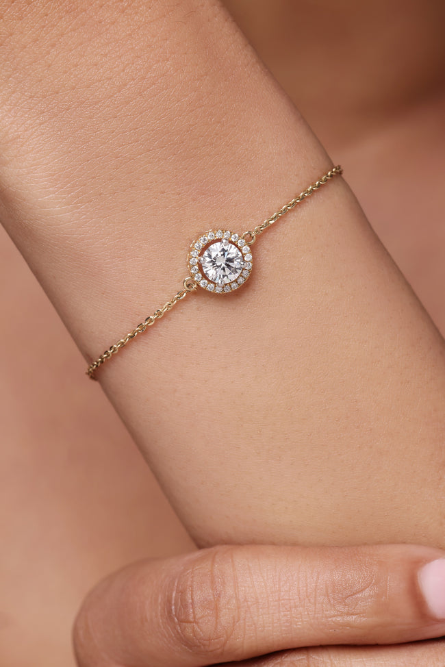 Round Diamond Halo Chain Bracelet