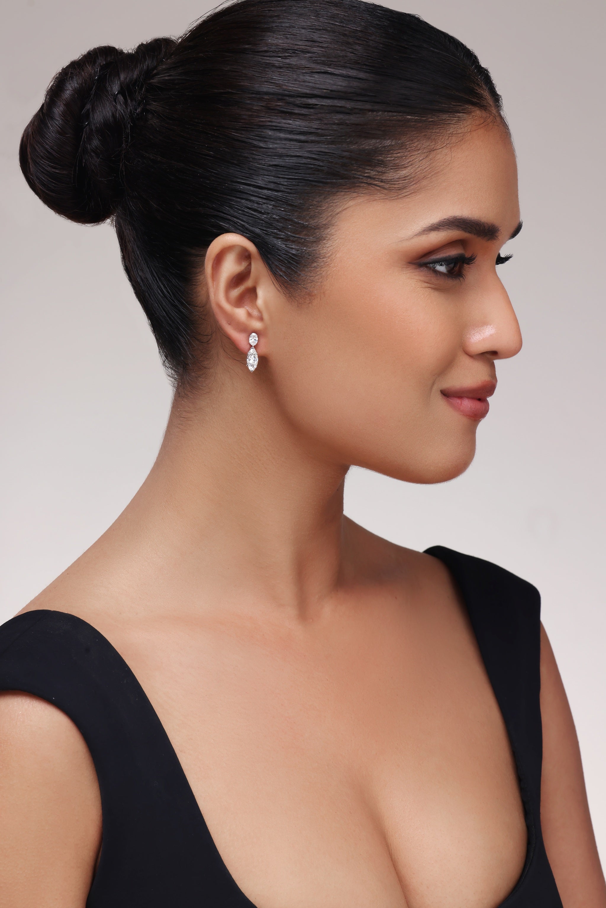 Oval and Marquise Diamond Drop Earrings