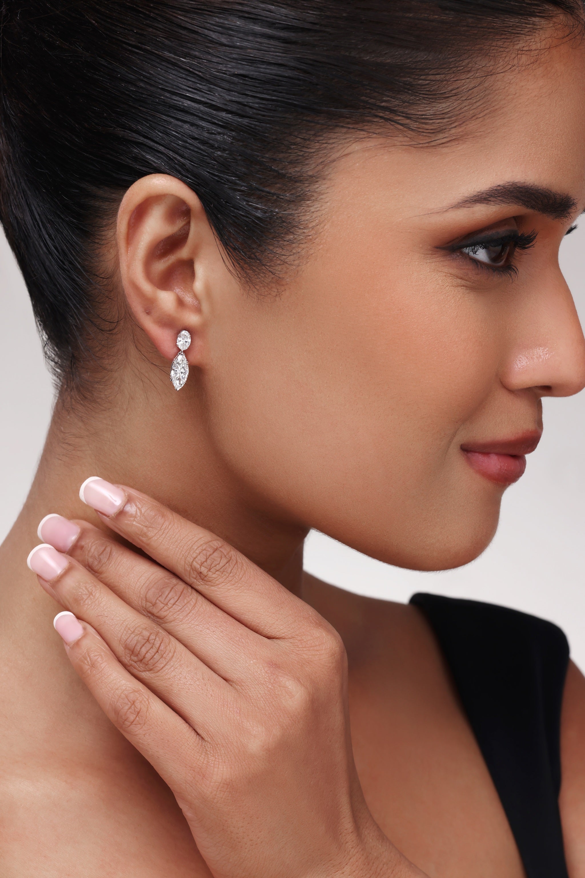 Oval and Marquise Diamond Drop Earrings