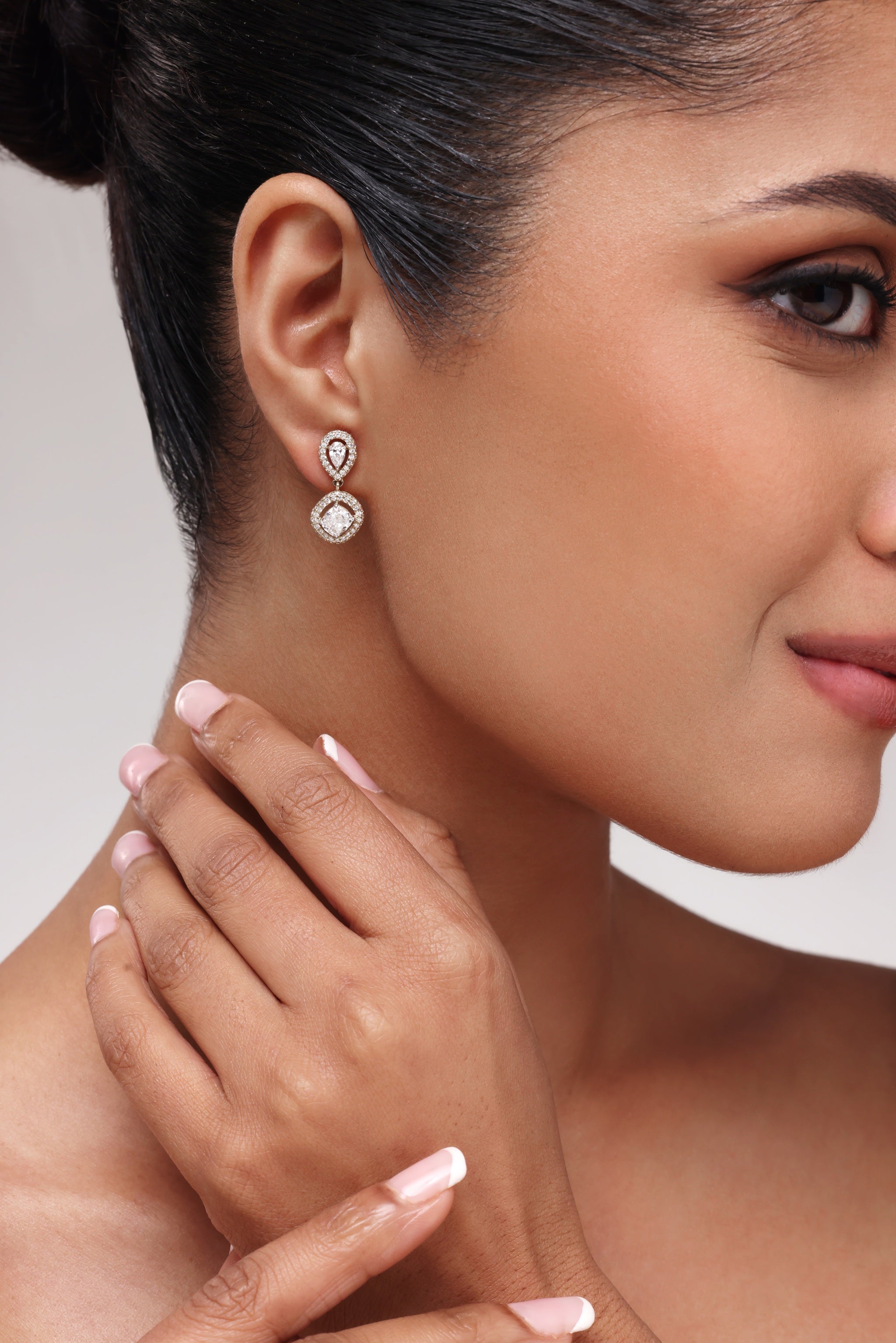 Pear and Cushion Halo Diamond Earrings