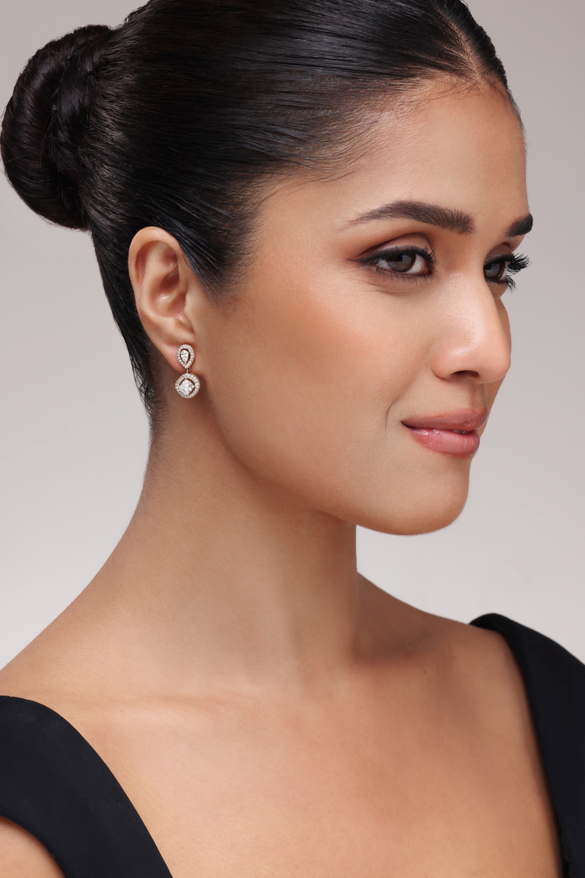 Pear and Cushion Halo Diamond Earrings