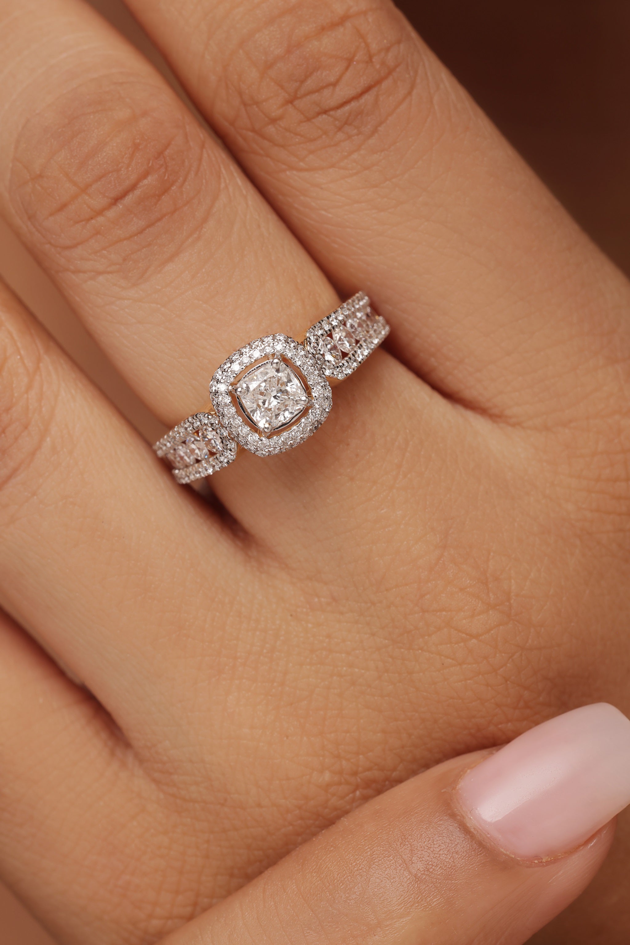 Square Halo Ring with Brilliant Round Accent Diamonds