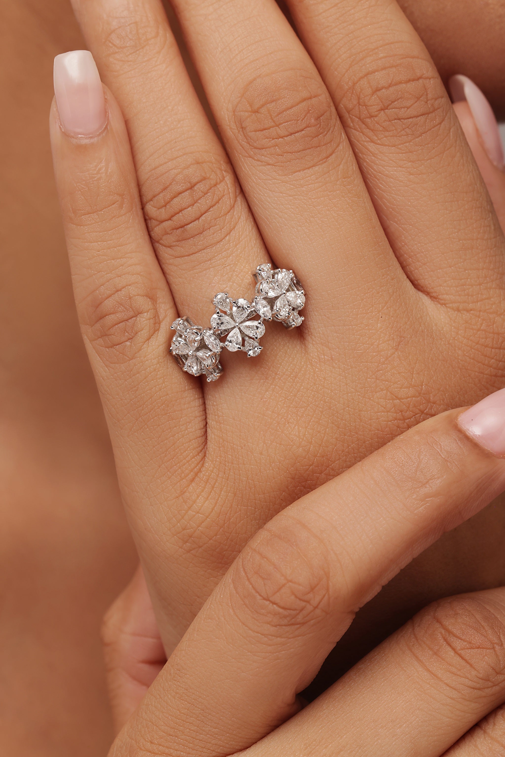 Multi-Stone Pear Diamond Flower Ring