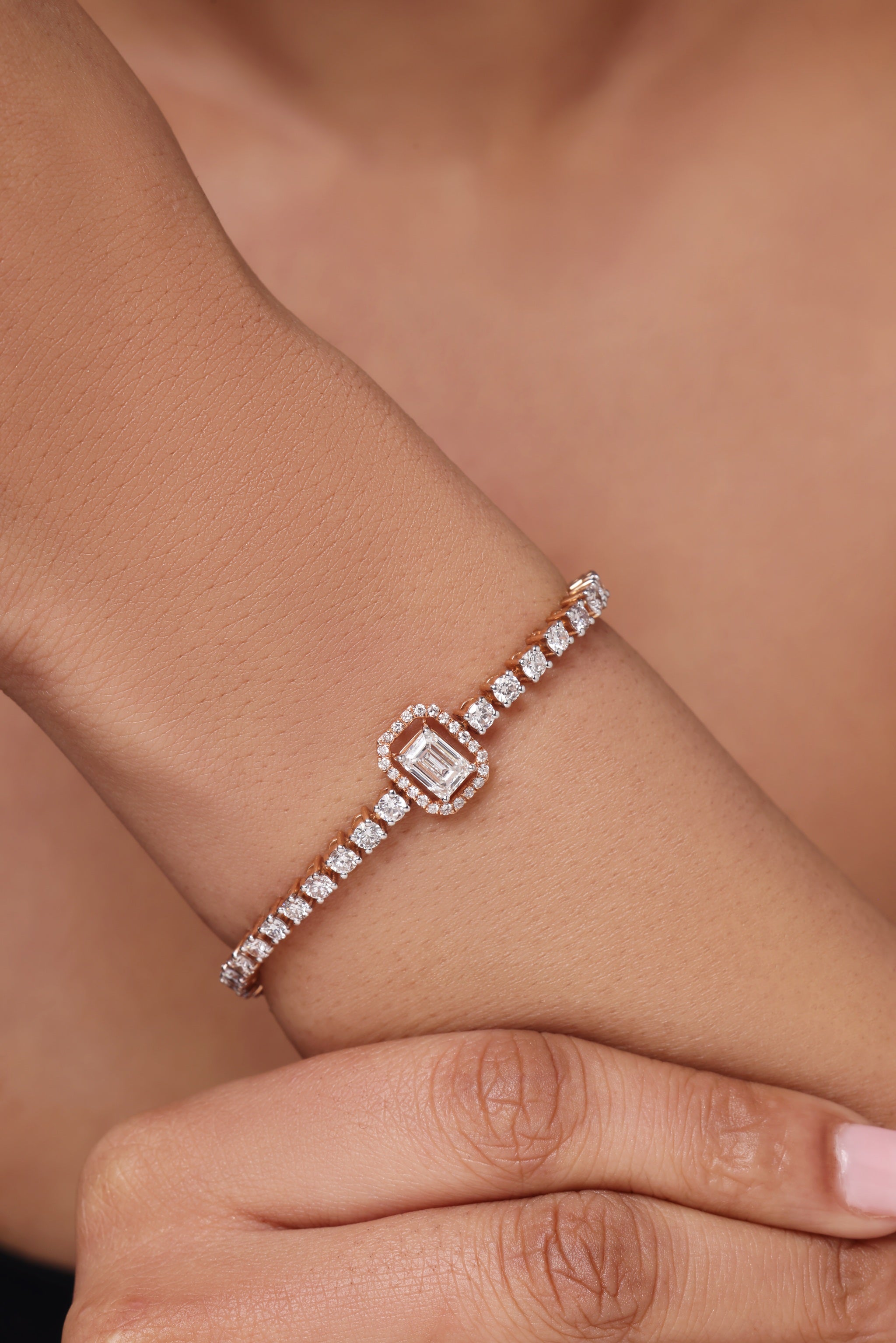 Emerald Halo and Round Diamond Bracelet