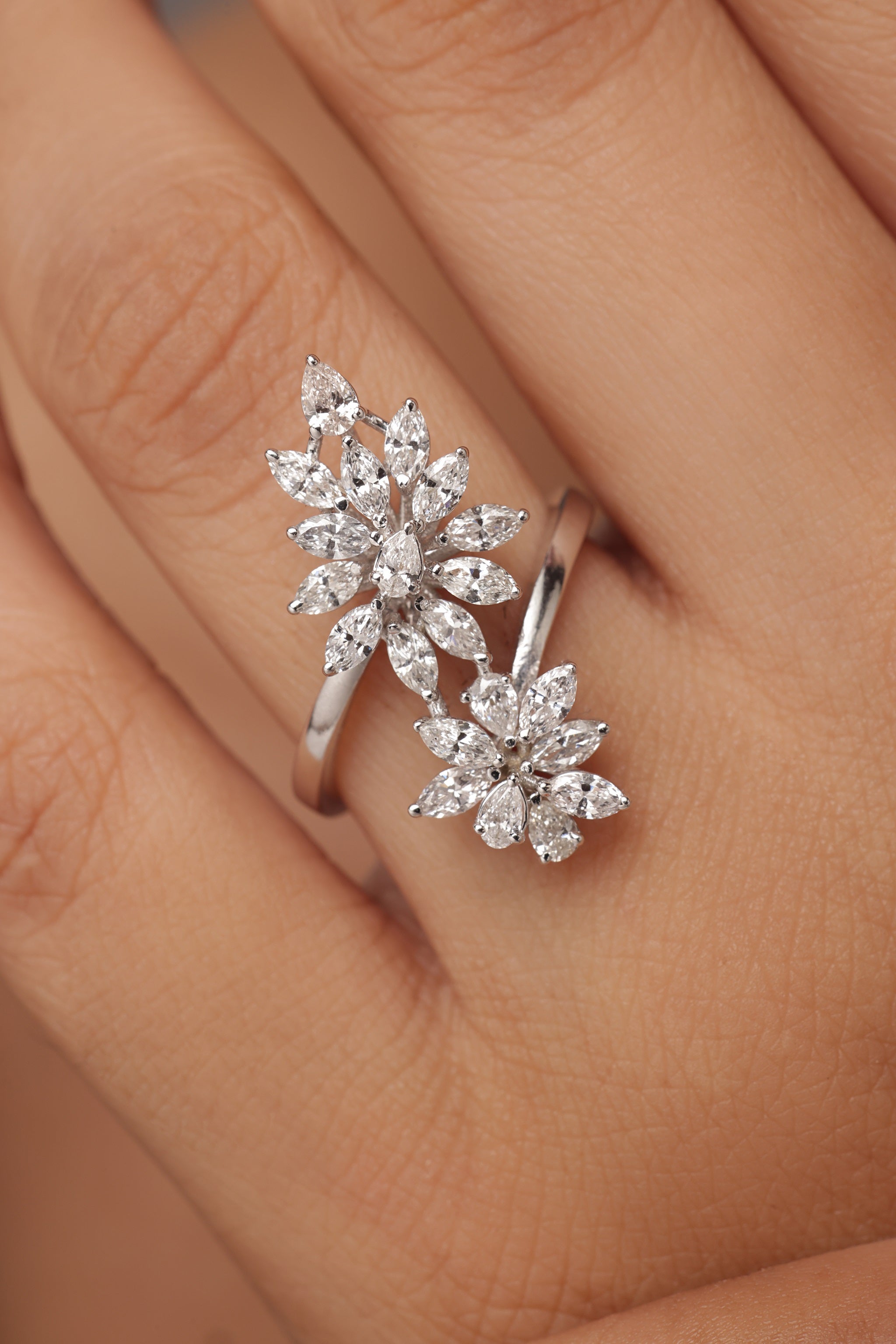 Bypass Floral Ring with Marquise Diamond Clusters | Xazina - Luxury Lab ...