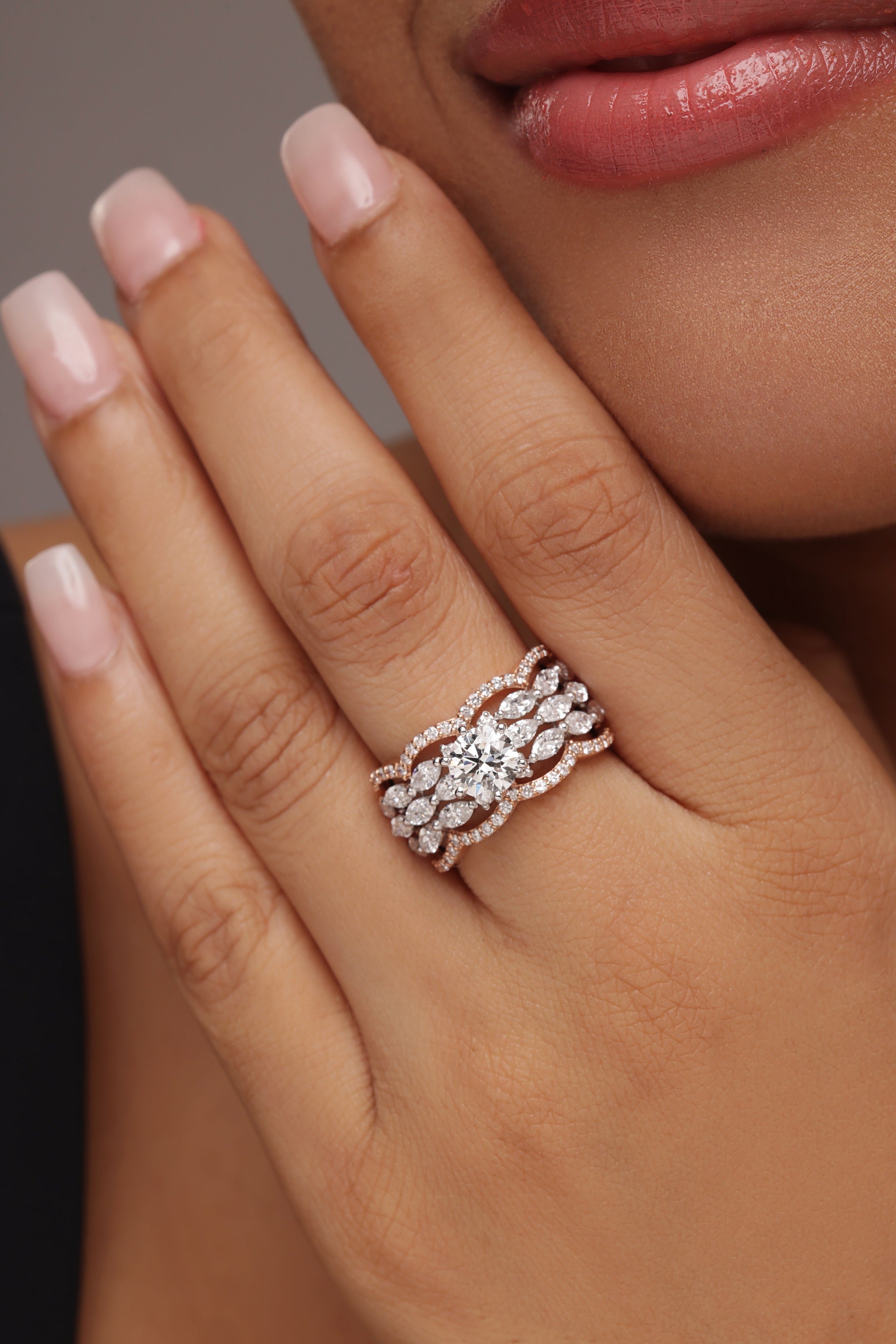 Marquise Diamond Clusters and Pavé Halo Ring